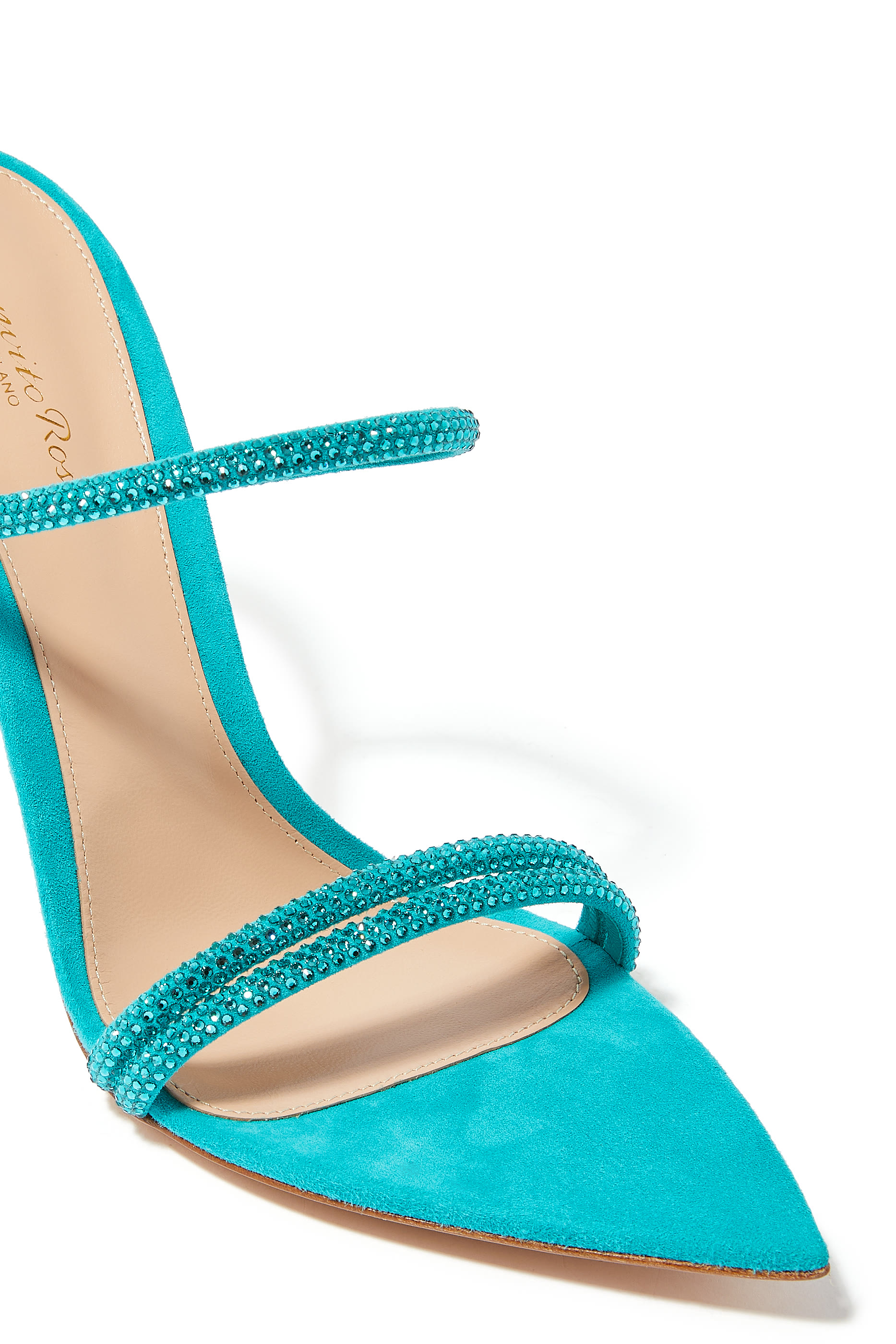 حذاء كان مفتوح من الخلف 105 بسير مزدوج مرصع بالكريستال جلد