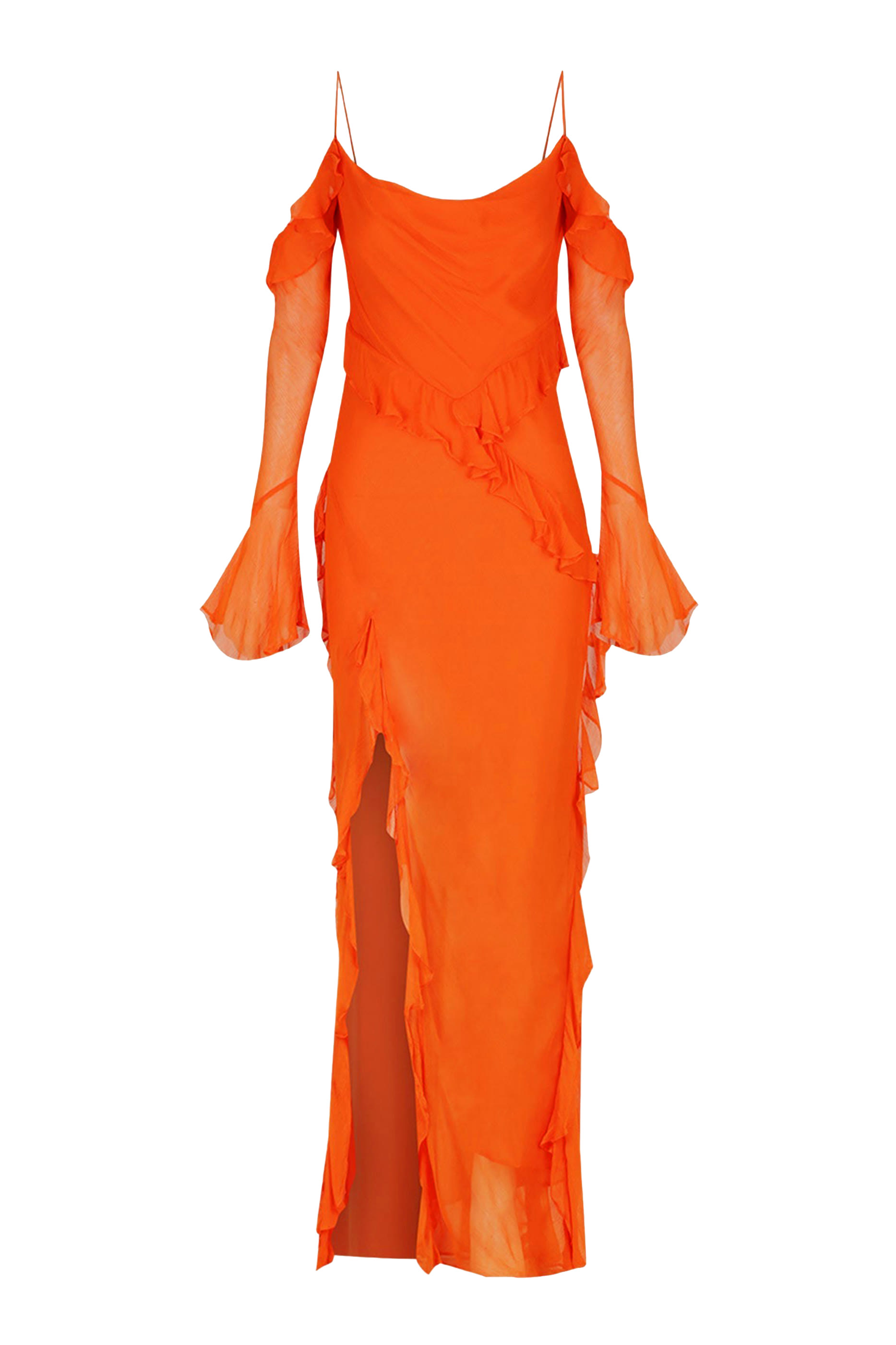 فستان ليلى طويل بأكمام طويلة وكشكش