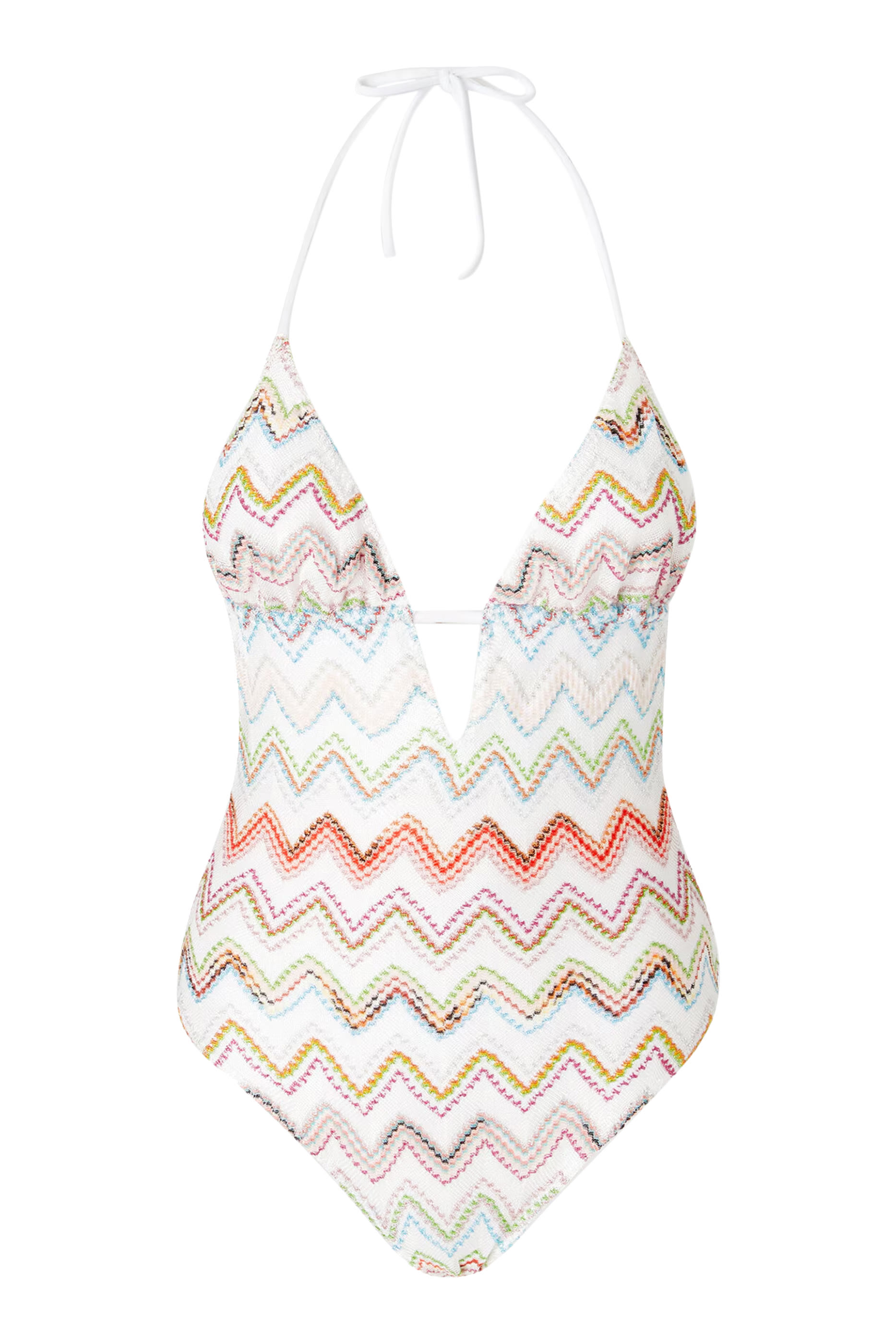 بدلة سباحة بتصميم قطعة واحدة بنقشة خطوط متعرجة لاميه 3 دي