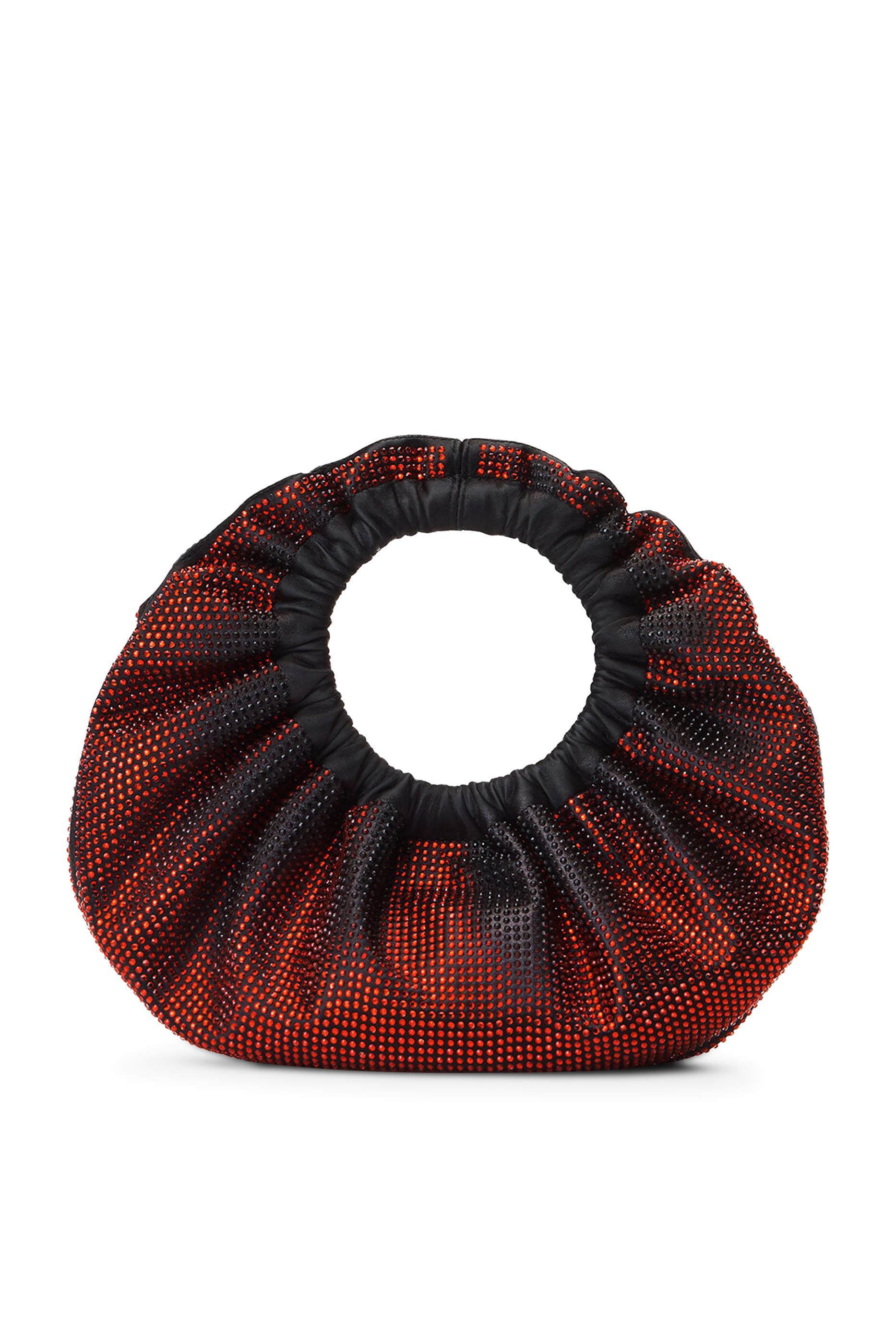 حقيبة صغيرة بتصميم مقوس مزينة بكريستال مثبت حراريًا بتفاصيل ممزقة