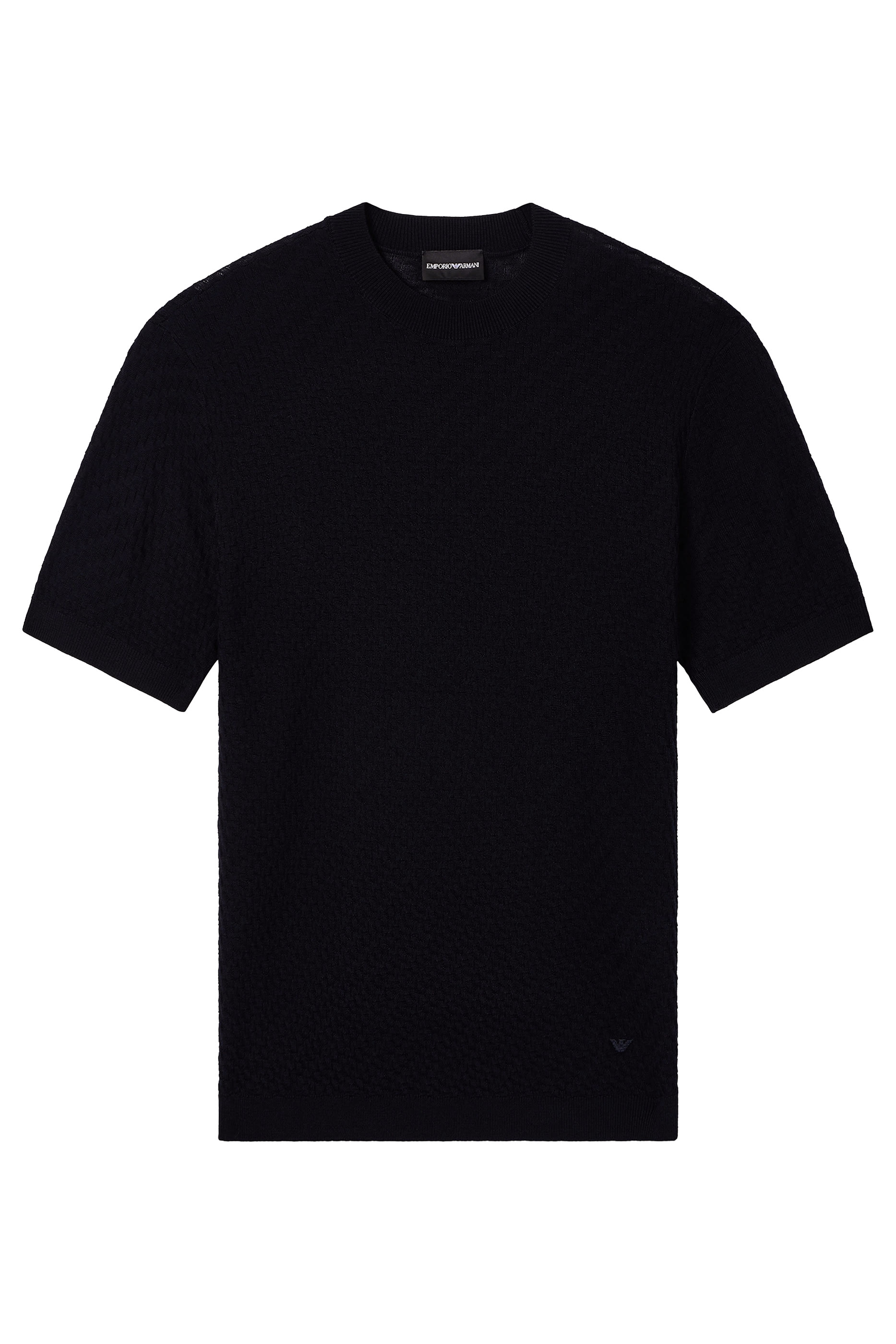 تيشيرت منسوج بأكمام قصيرة ونقشة هرينج بون