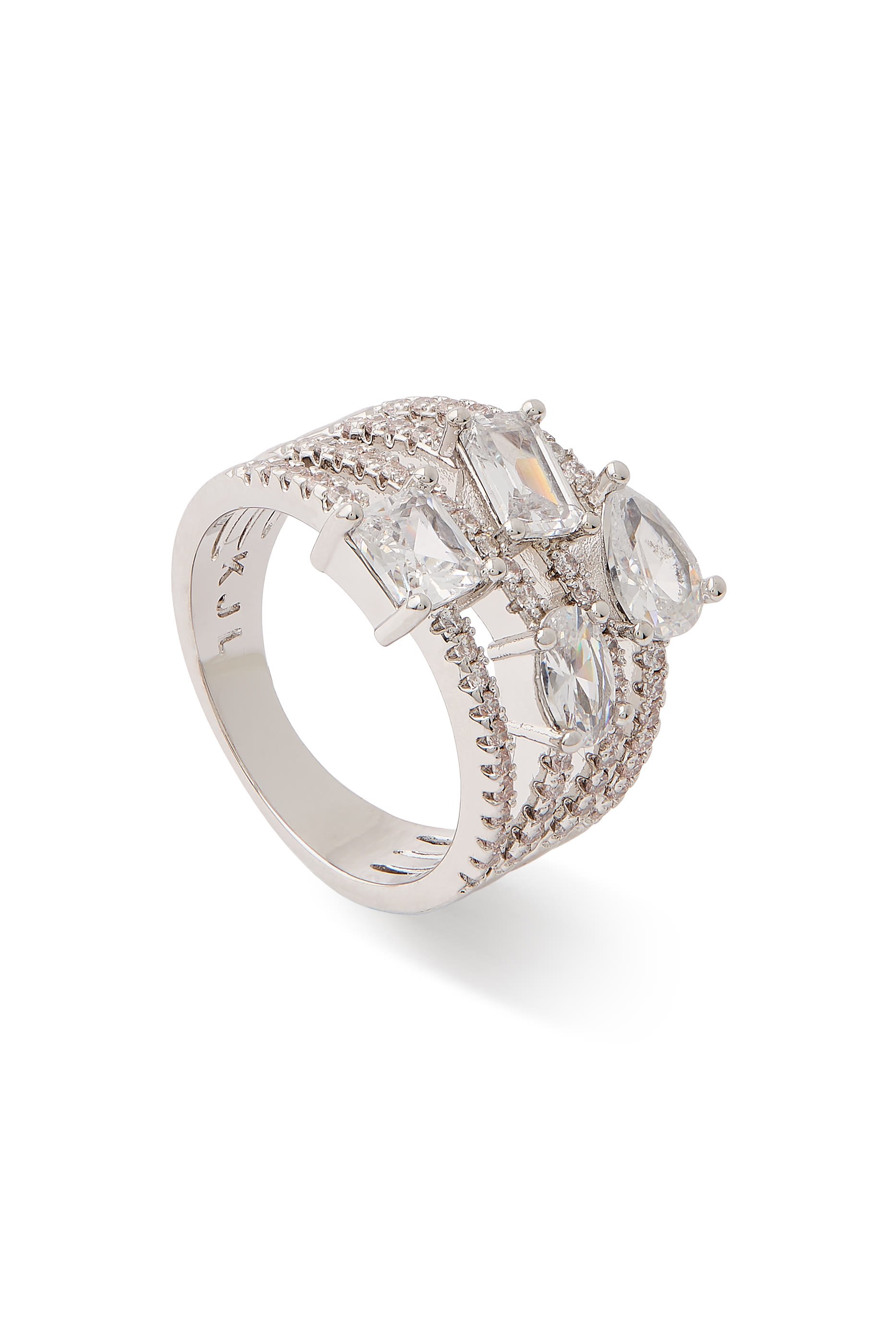 خاتم بنمط خواتم رفيعة مرصعة بأحجار زركونيا مكعبة، نحاس مطلي بالروديوم