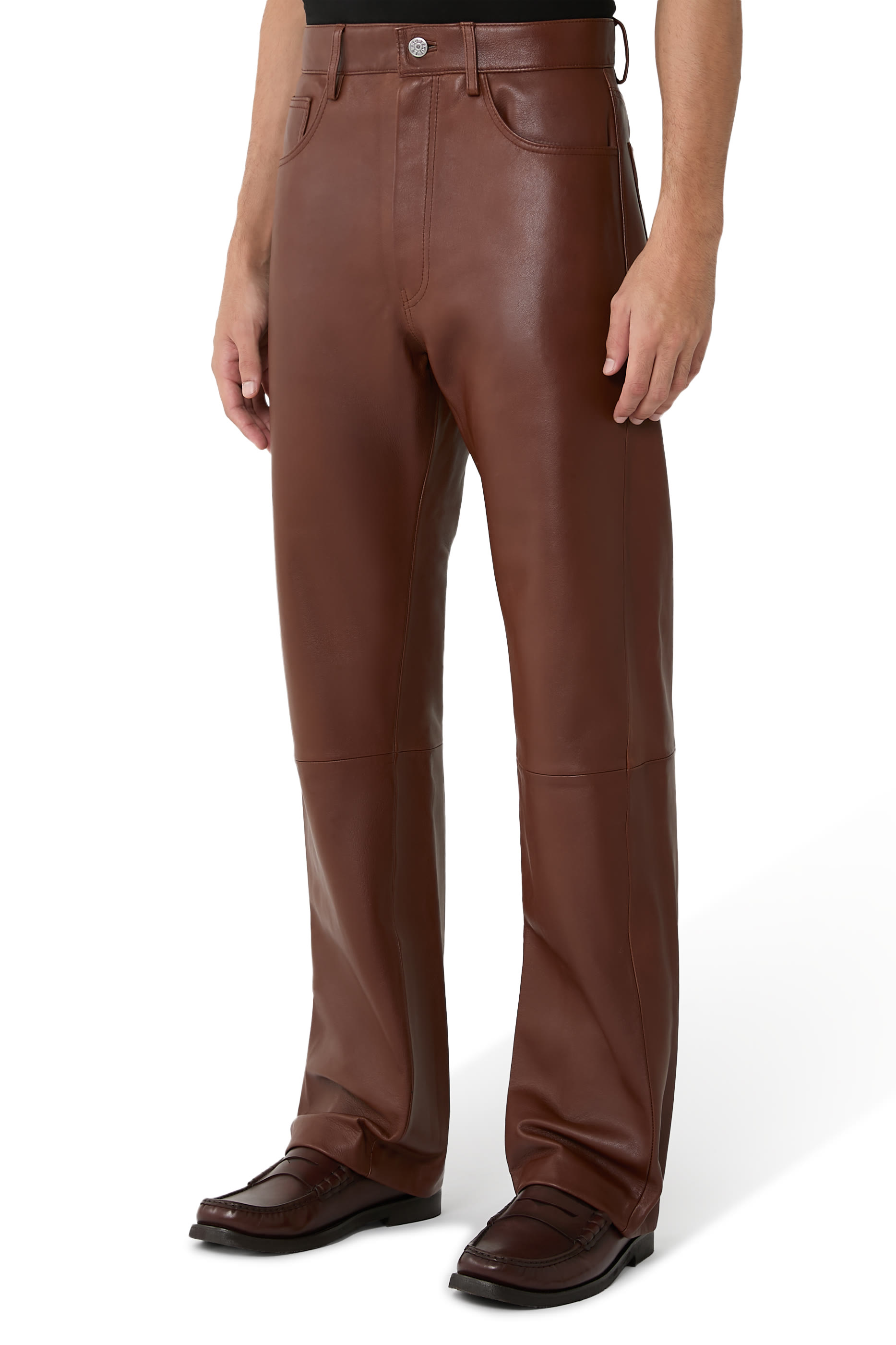 بنطال دنيم بقصة ساق مستقيمة جلد طبيعي