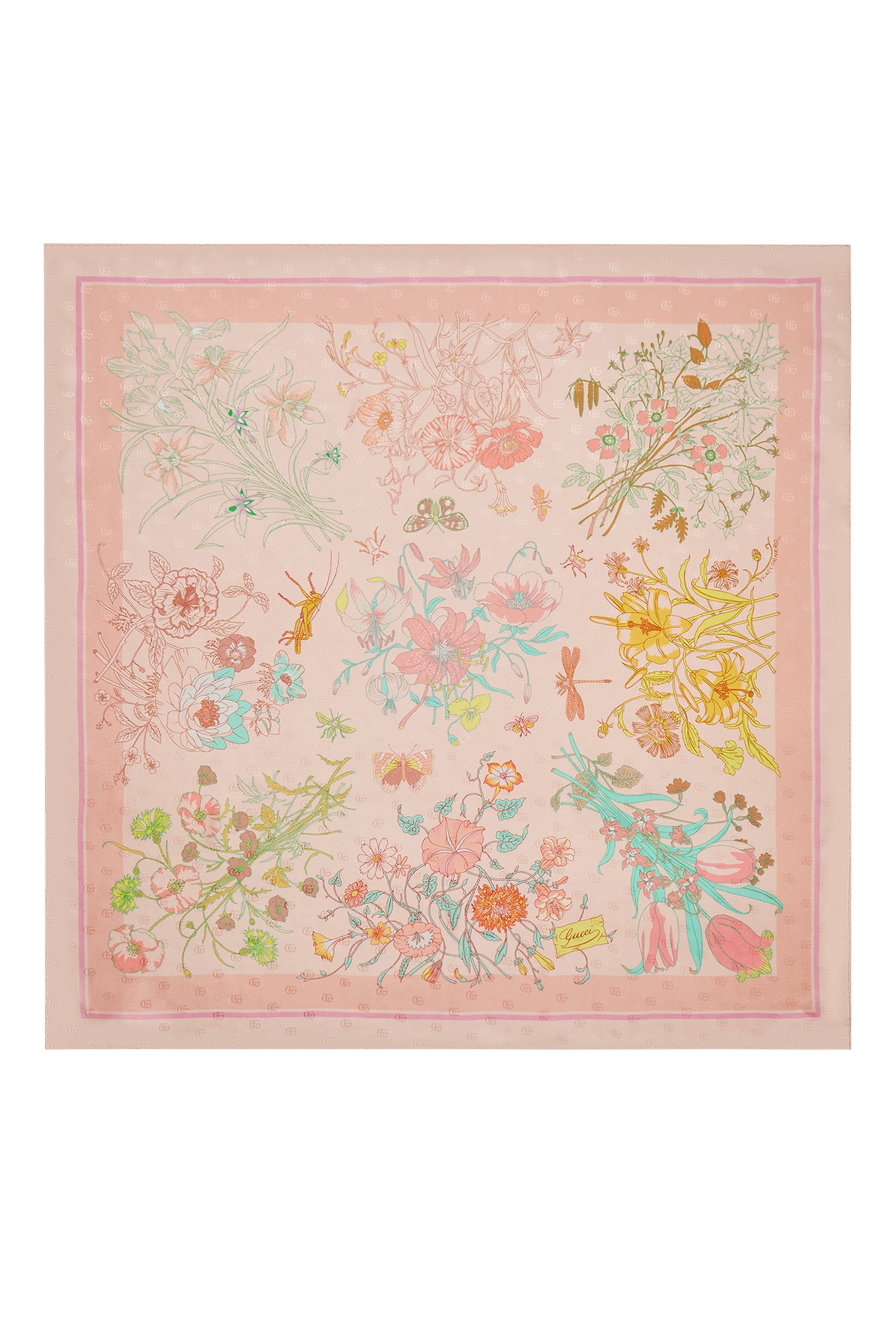 وشاح مربع بنقشة حرفي شعار الماركة حرير جاكار