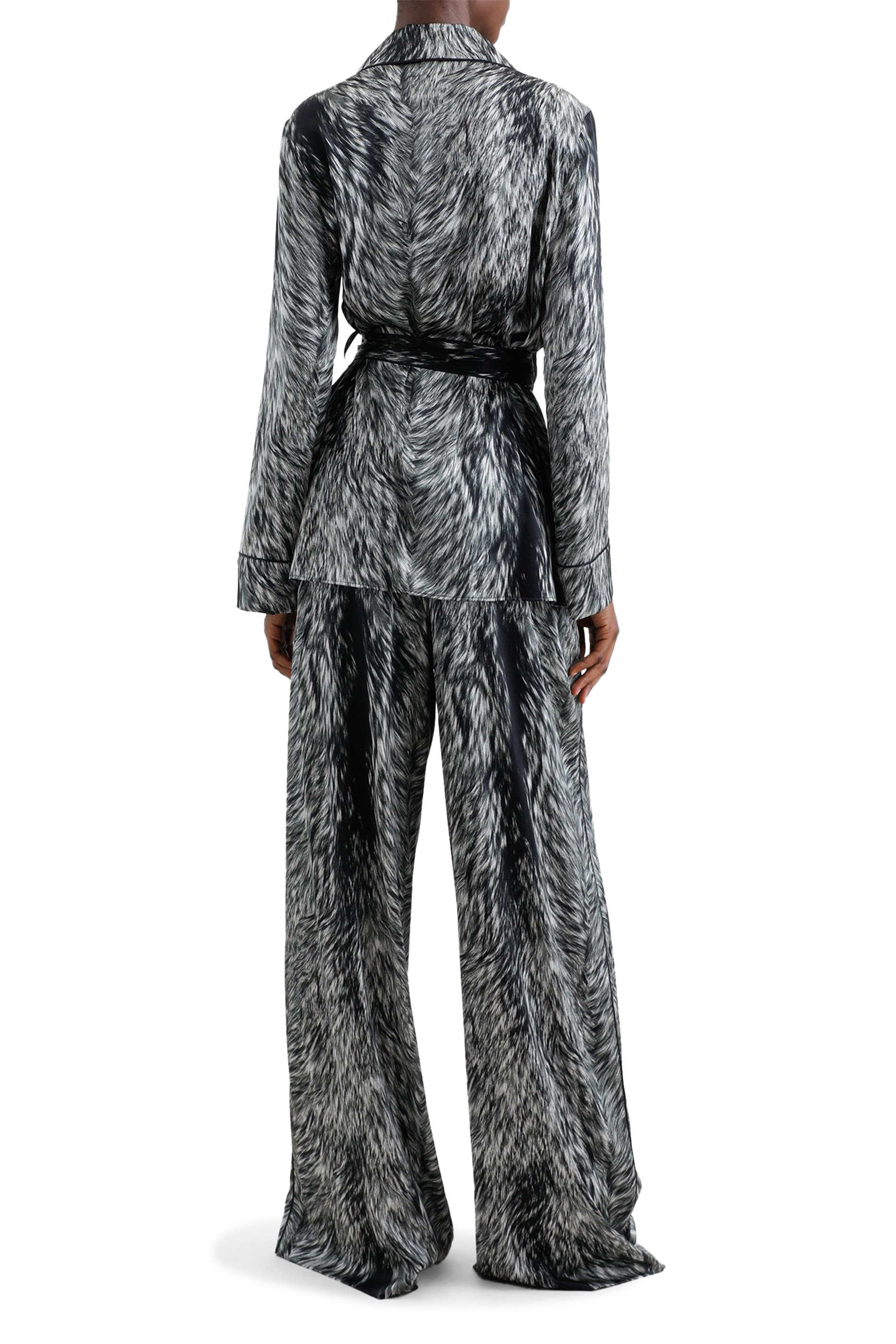 قميص بيجامة بنقشة فرو حرير ستان