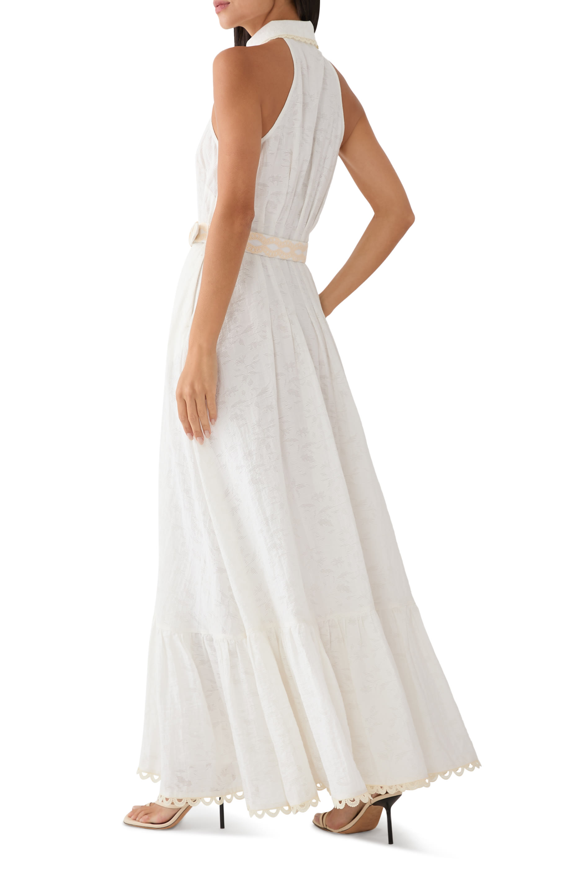 فستان بدون أكمام متوسط الطول بتصميم قميص مع حزام