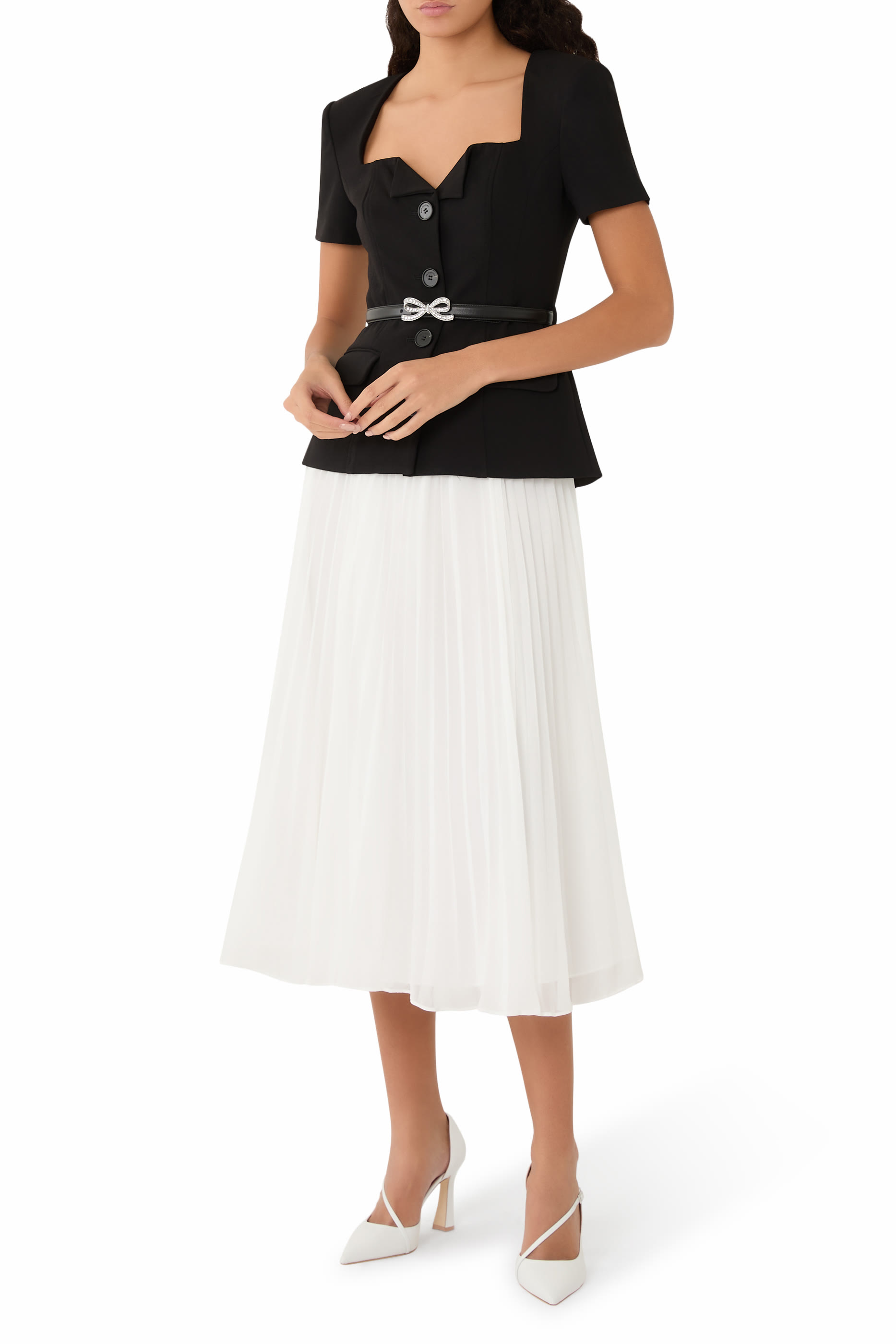 فستان متوسط الطول بقصة ضيقة بتنورة شيفون بلون مغاير