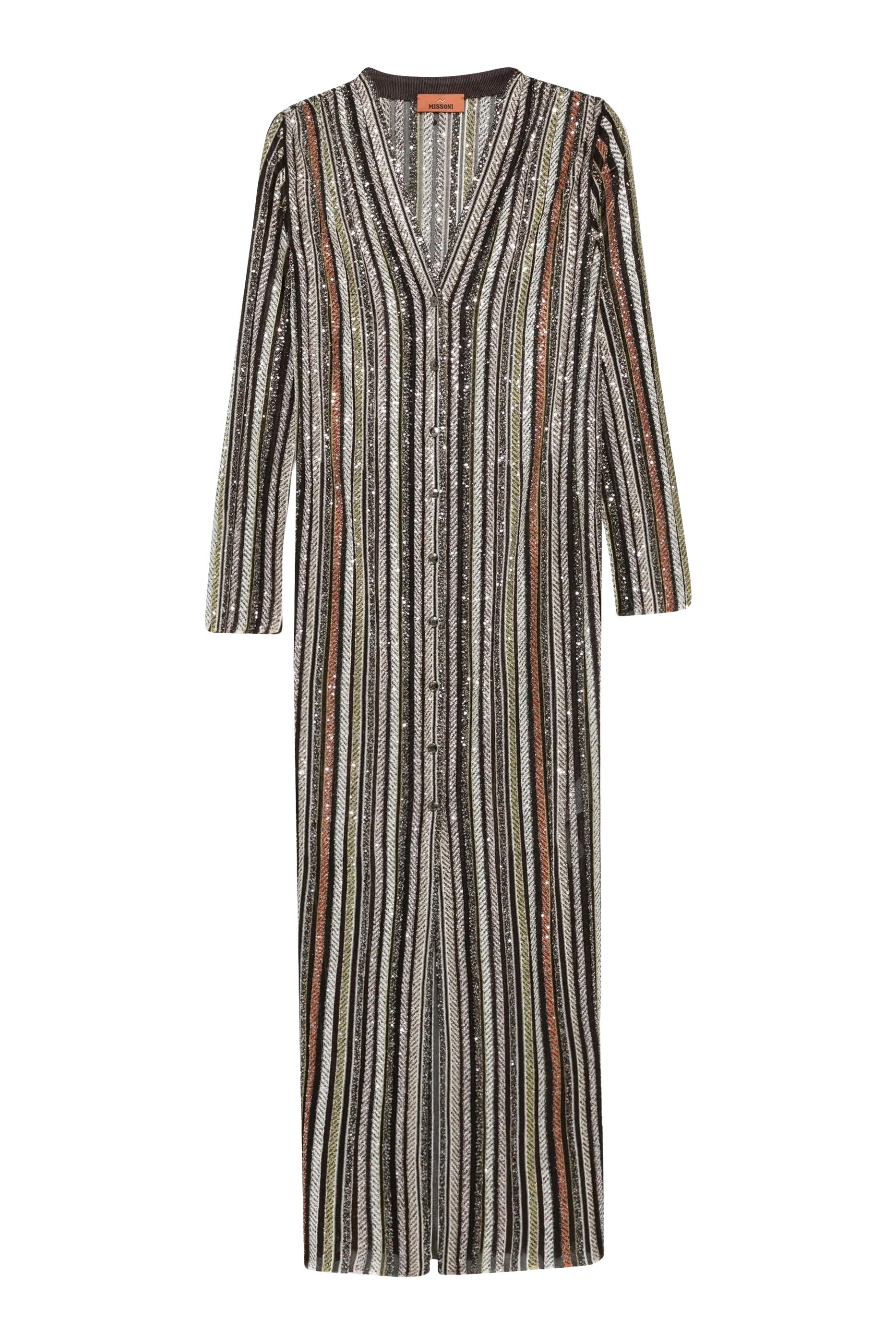  Long Cardigan in Herringbone Stripe Knit