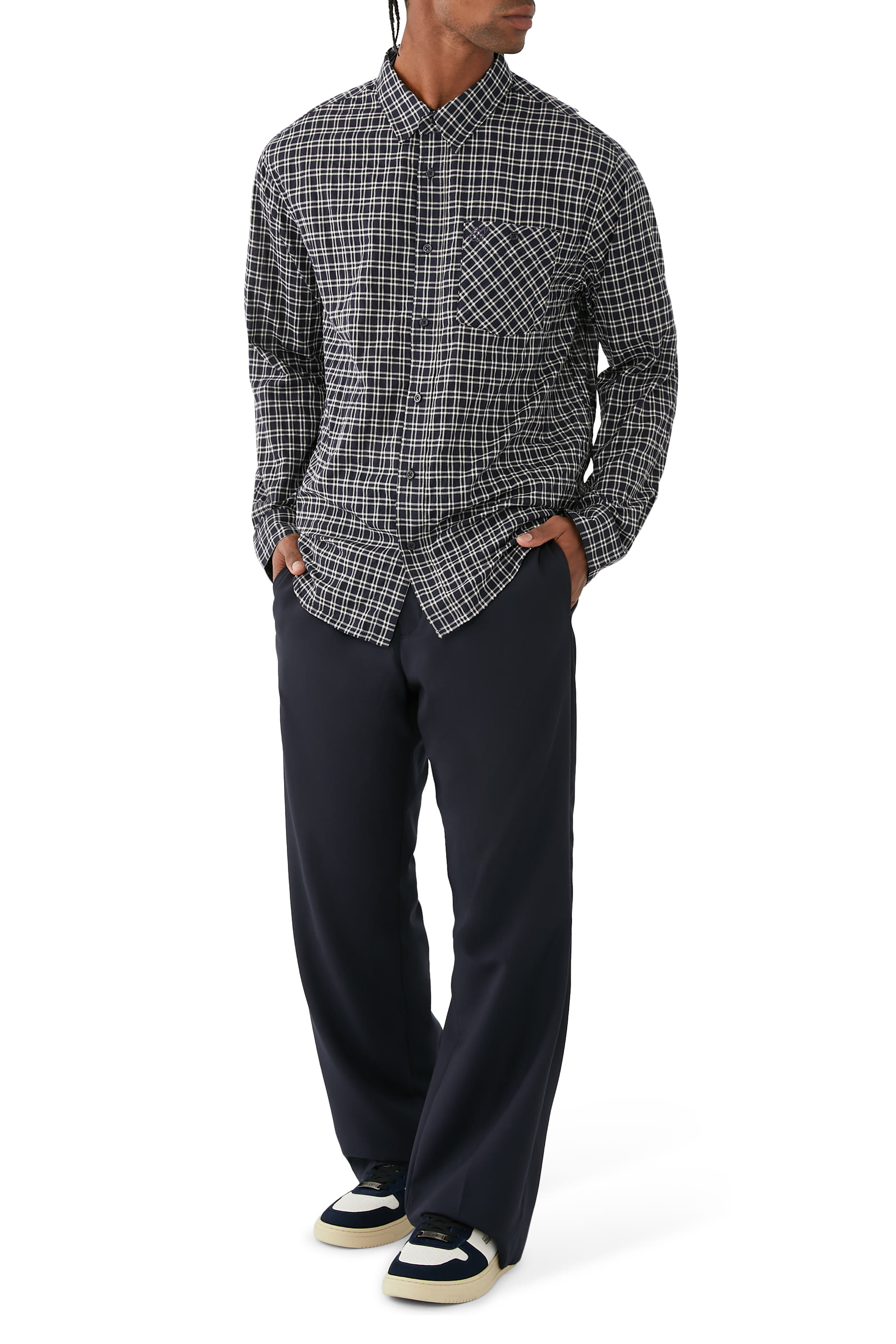 قميص لويس بنقشة مربعات بأكمام طويلة