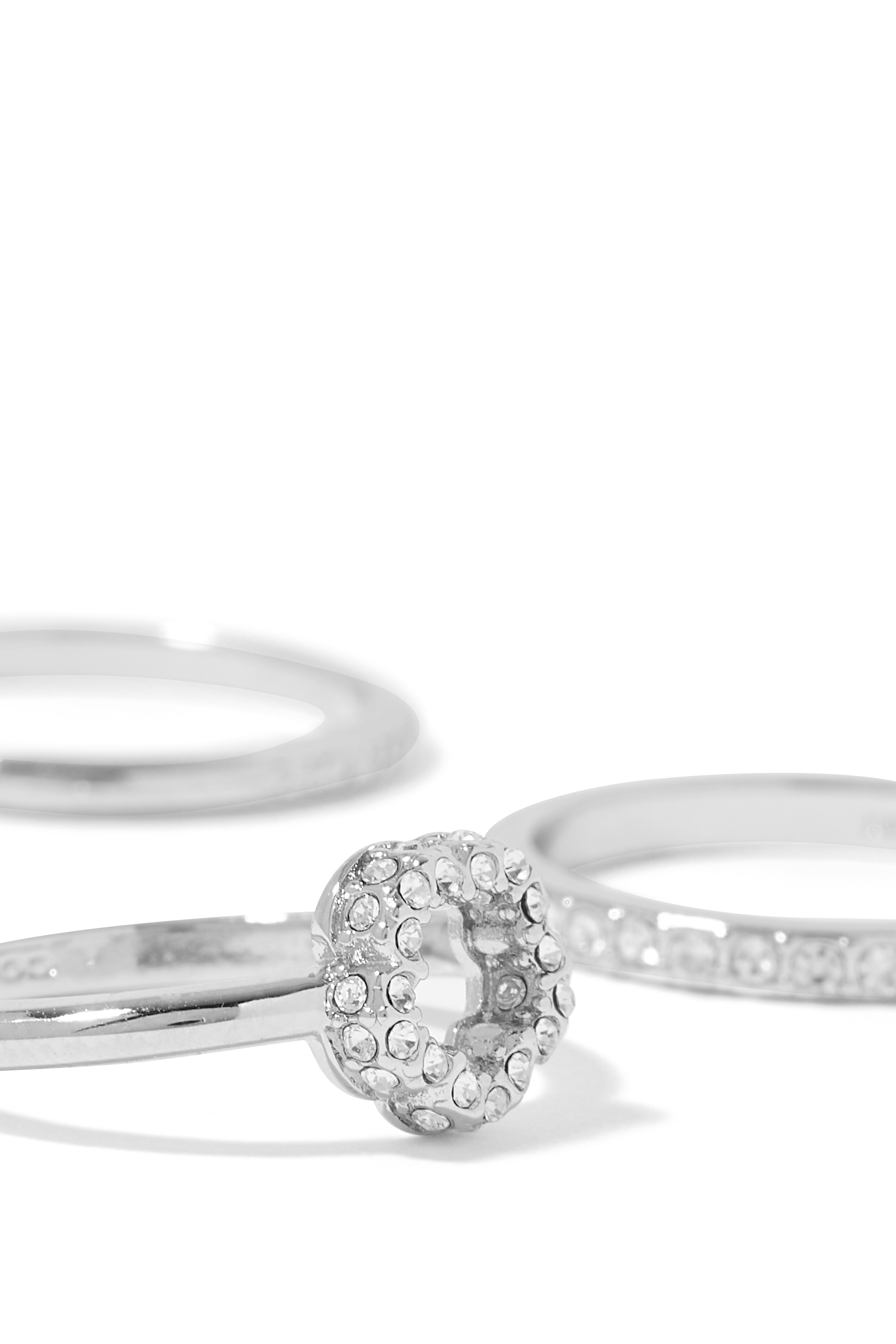 طقم خواتم بتصميم زهرة الشاي مرصعة بكريستال بافيه