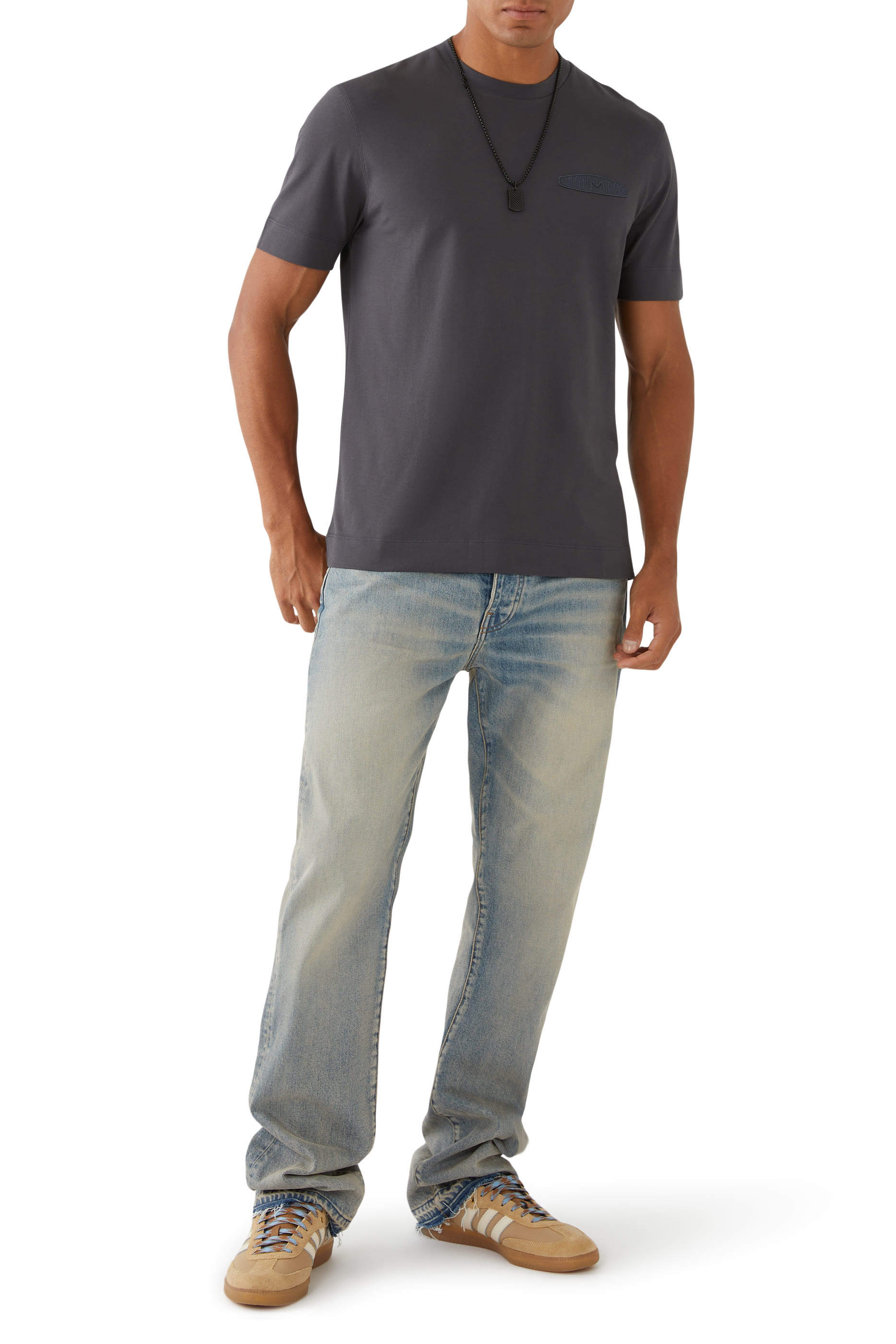 تيشيرت مطرز بحروف شعار الماركة مايكرو قطن