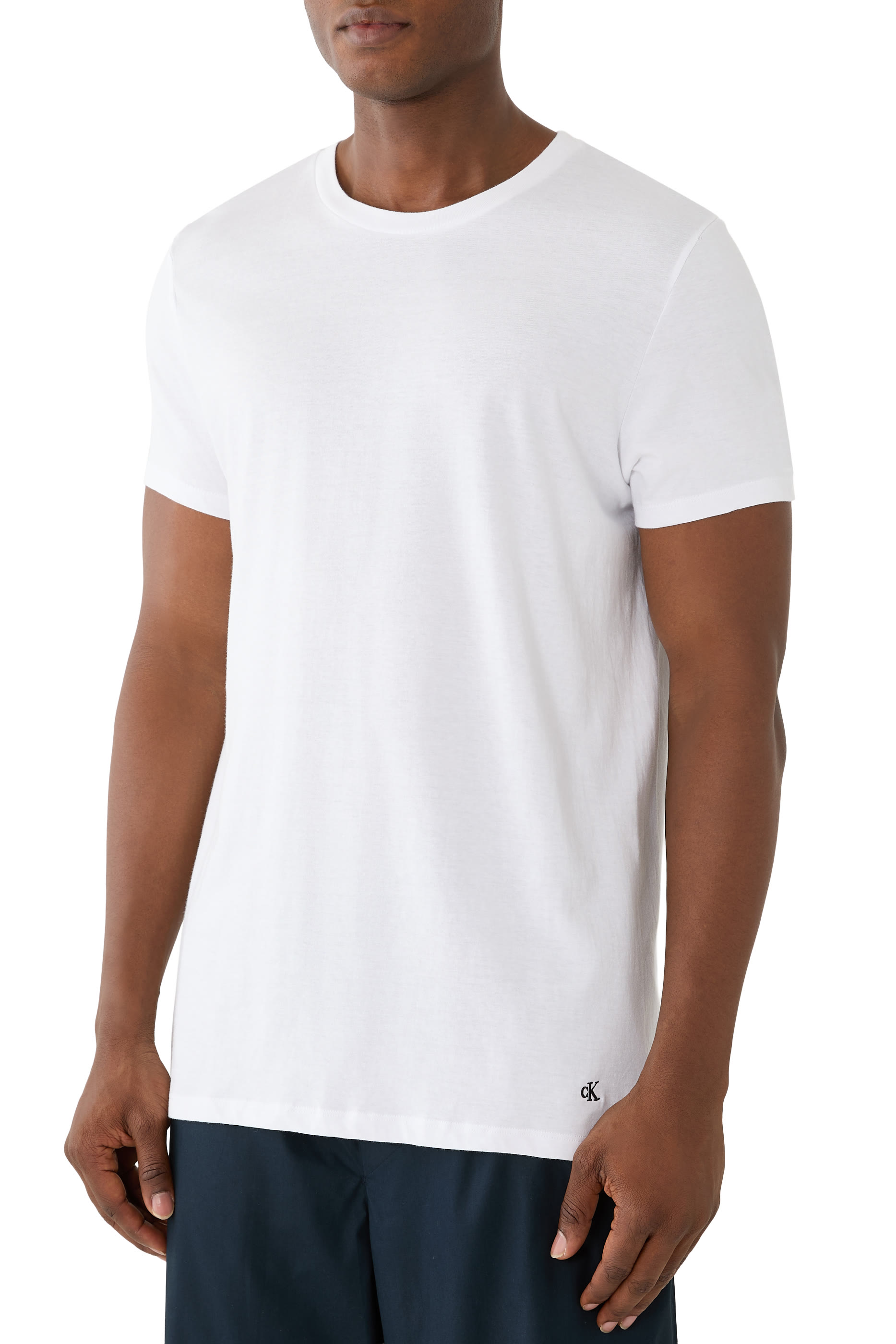 طقم تيشيرت كلاسيكي بياقة ضيقة قطن، 3 قطع