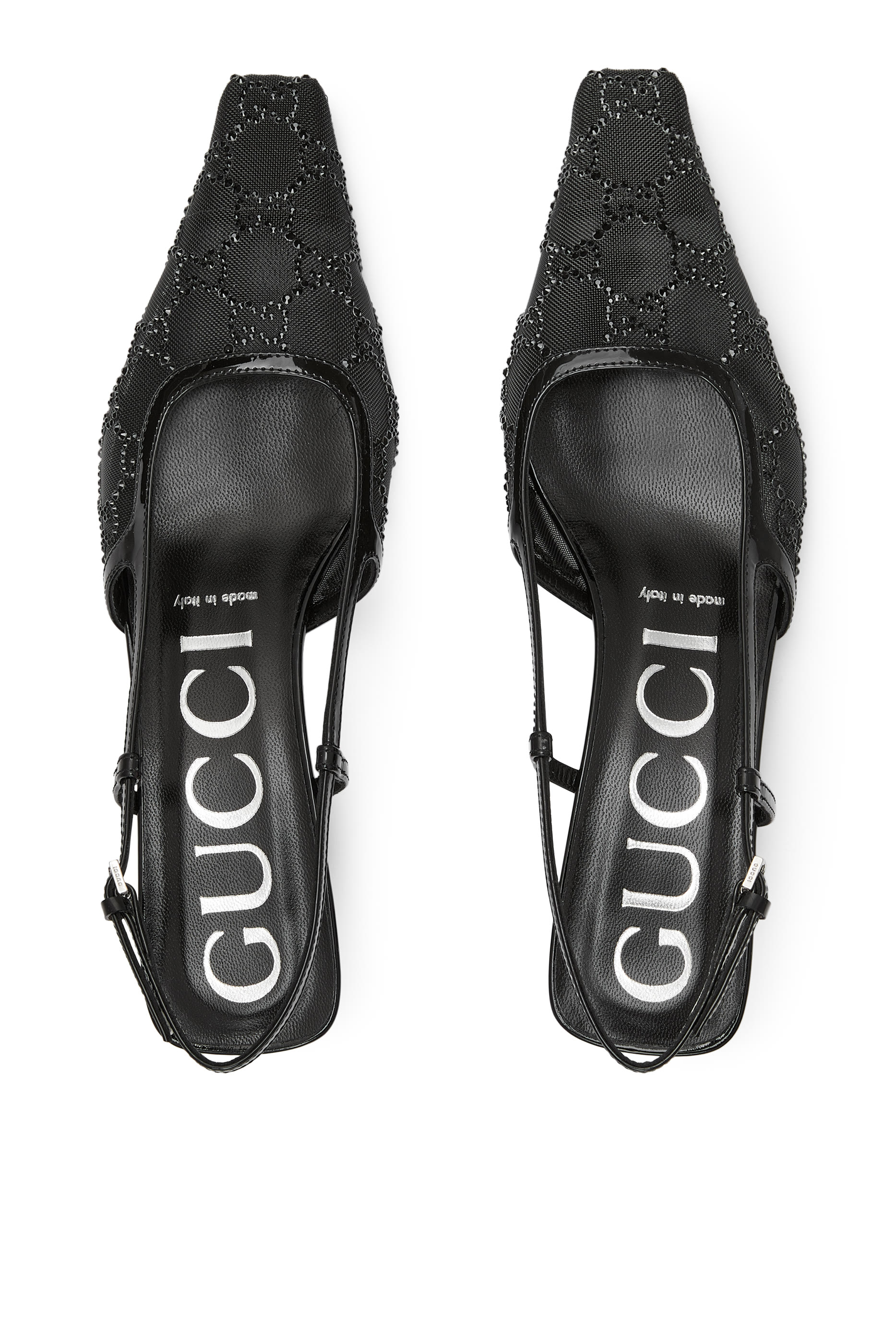 حذاء كلاسيكي35 بسير خلفي وشعار الماركة المرصع بالكريستال قماش شبكي