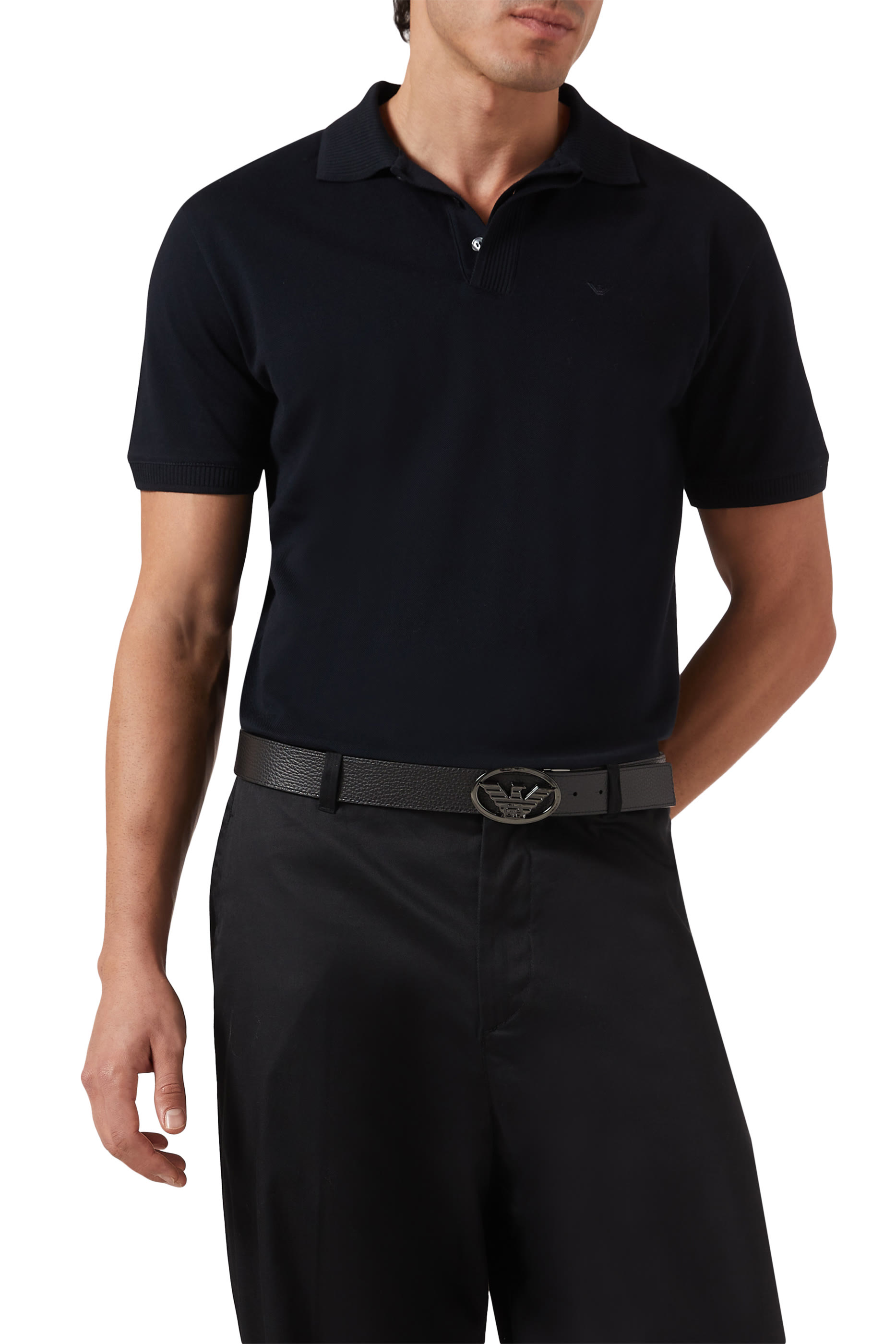 حزام بحلية بشعار الماركة جلد ناعم