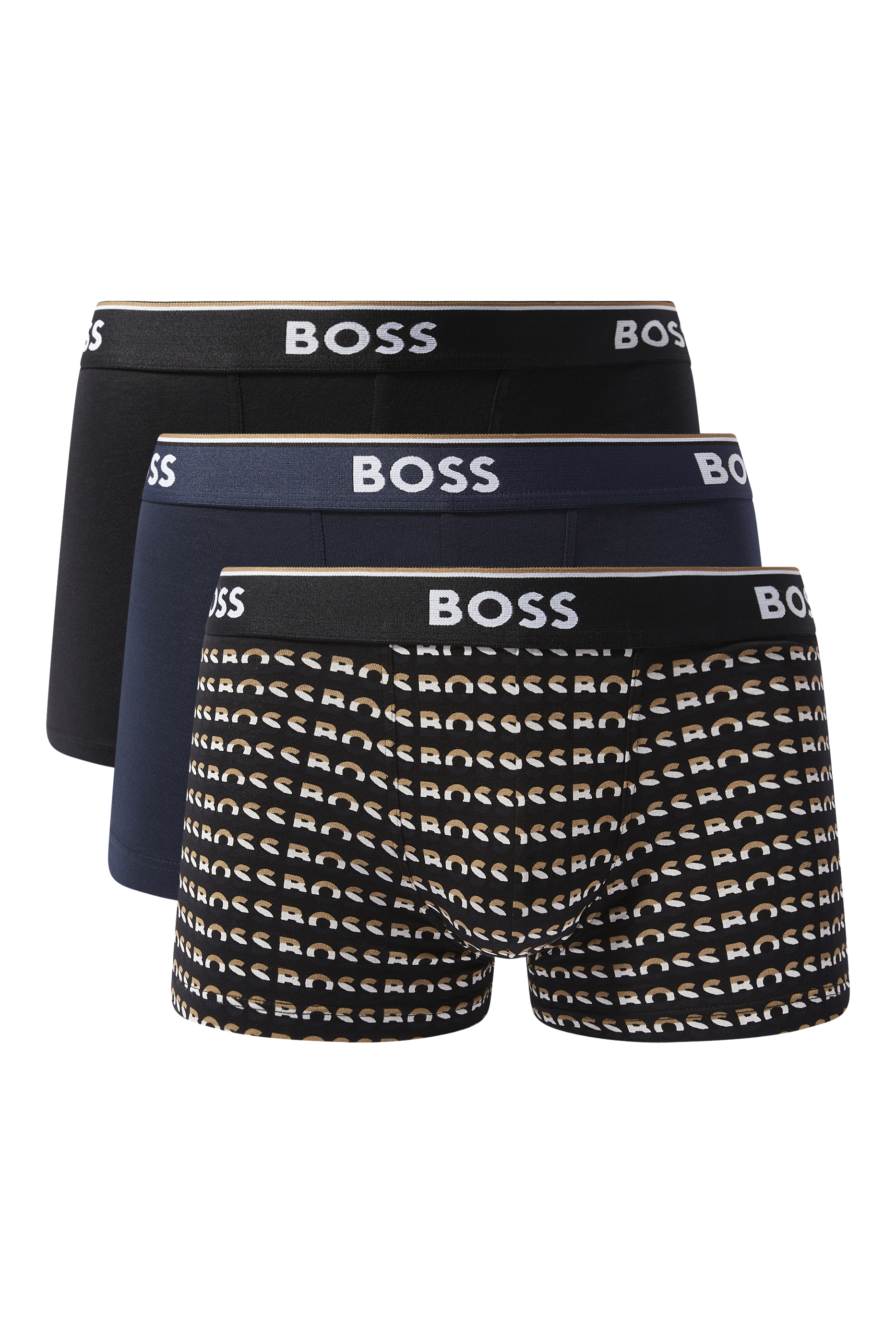 طقم بوكسر بحزام خصر بشعار الماركة، 3 قطع