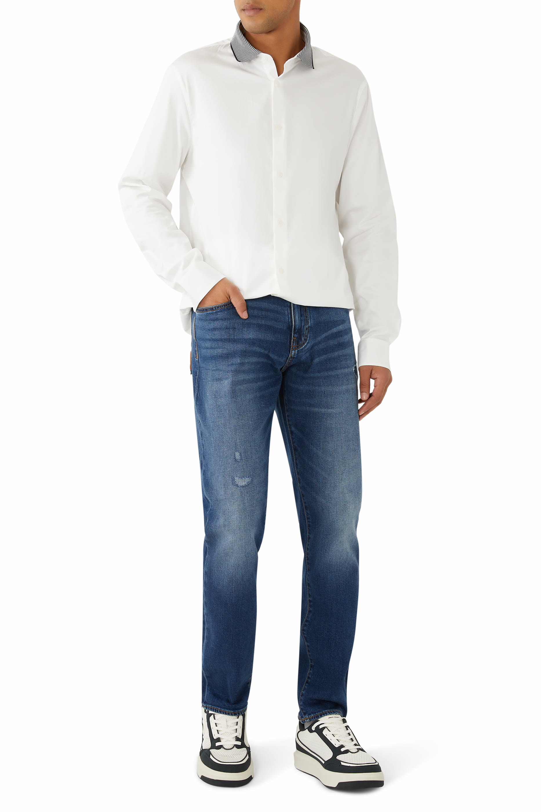 قميص بقصة ضيقة قطن مطاطي