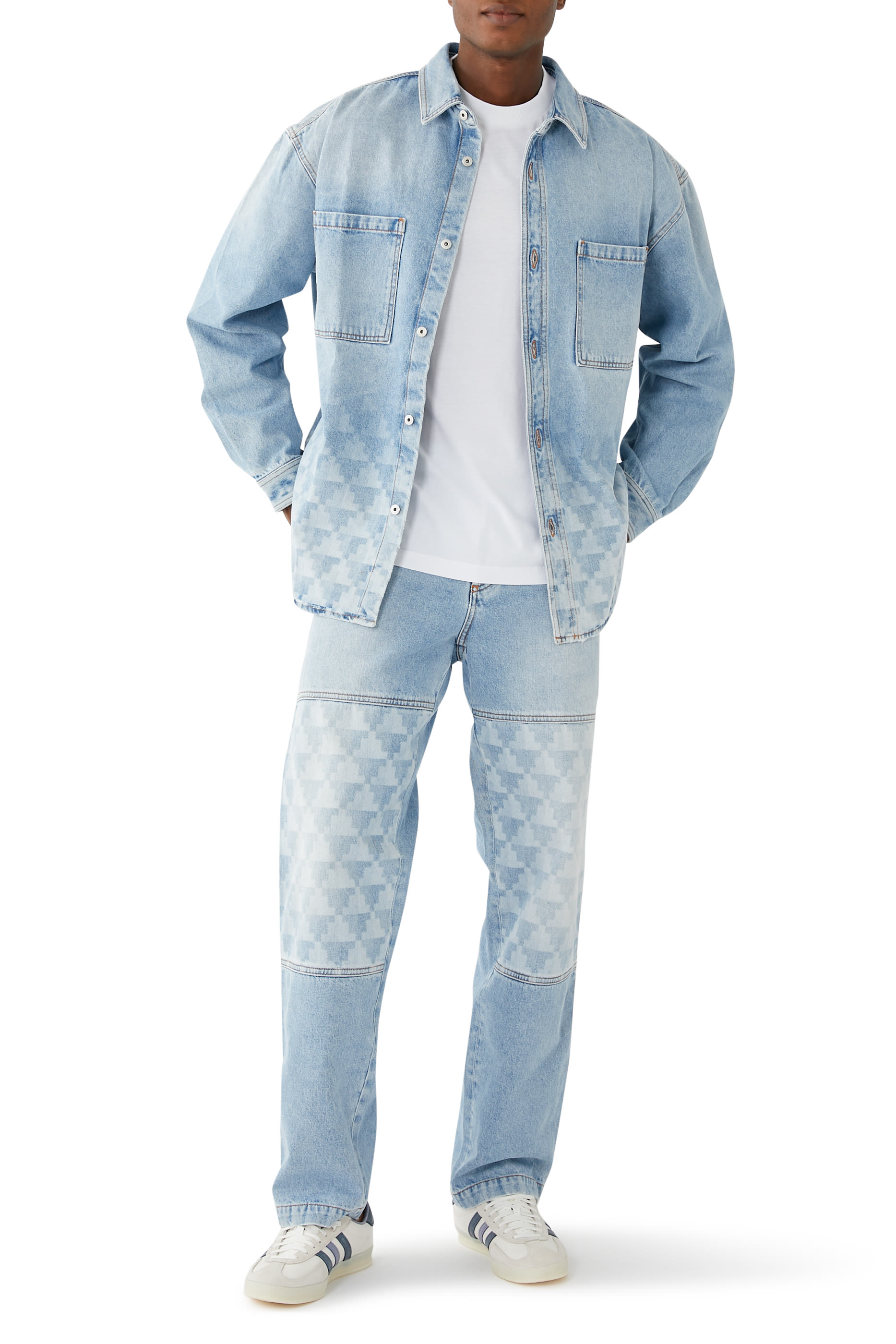 بنطال دنيم بتصميم متقاطع بليزر وقصة مستقيمة