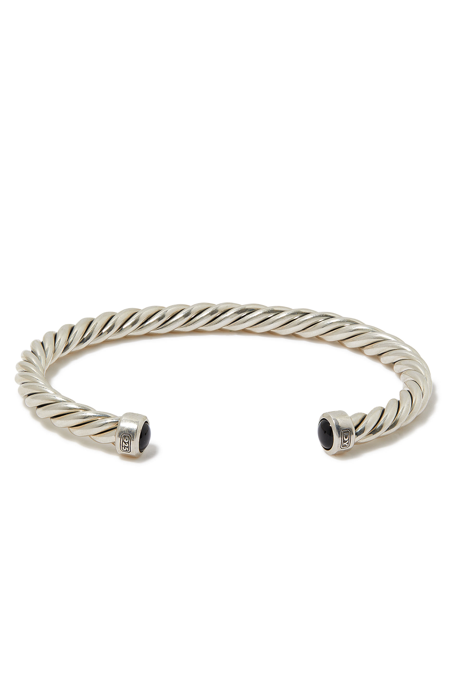 سوار كابل كلاسيك مرصع بعقيق أسود فضة إسترلينية