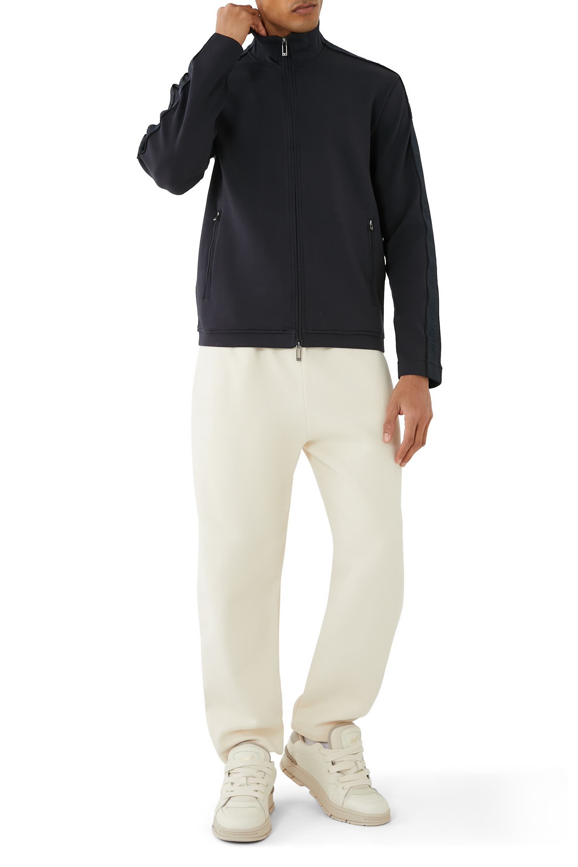 سويت شيرت بسحّاب وشريط شعار الماركة جيرسيه مزدوج