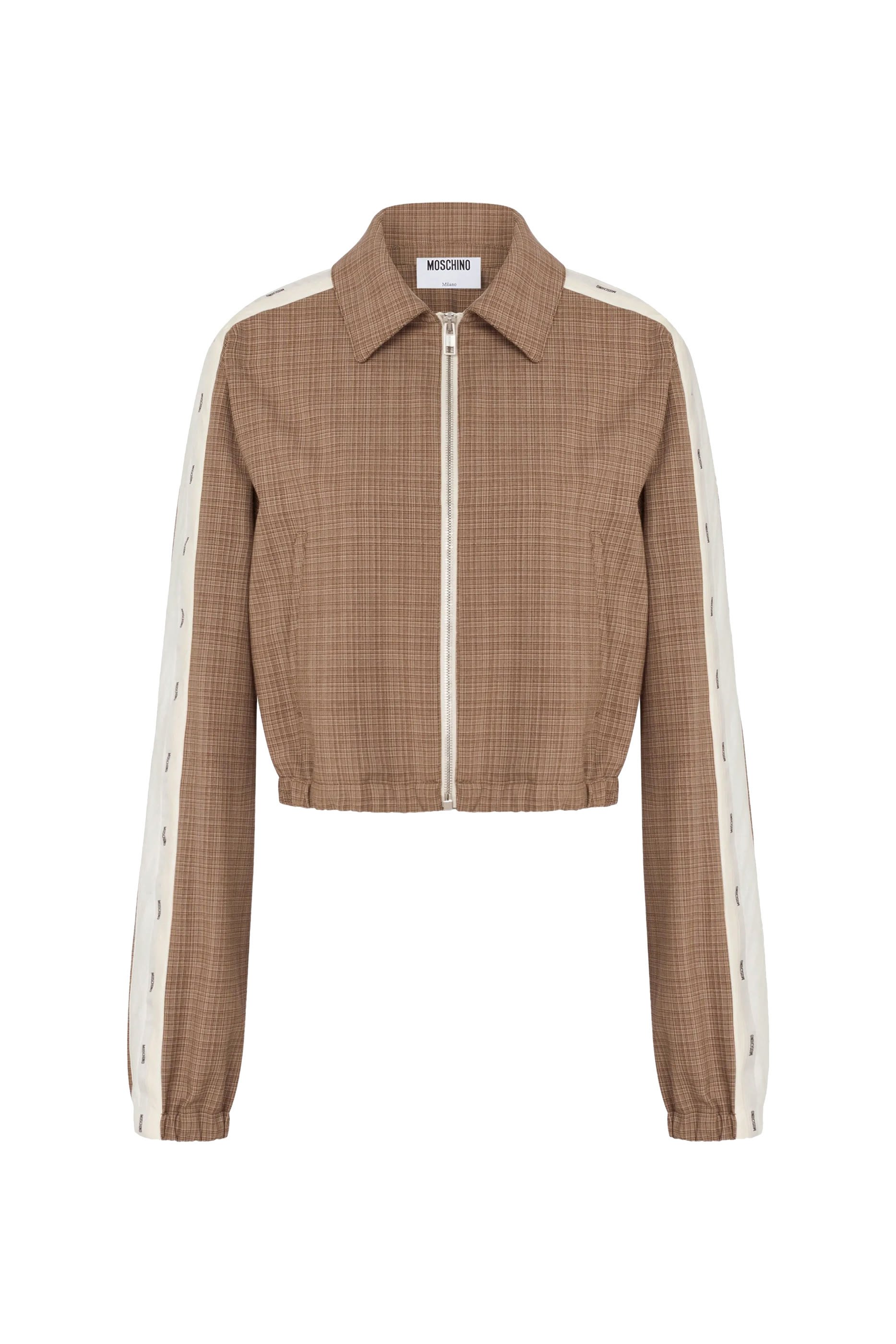 جاكيت بنقشة مربعات وشريط شعار الماركة