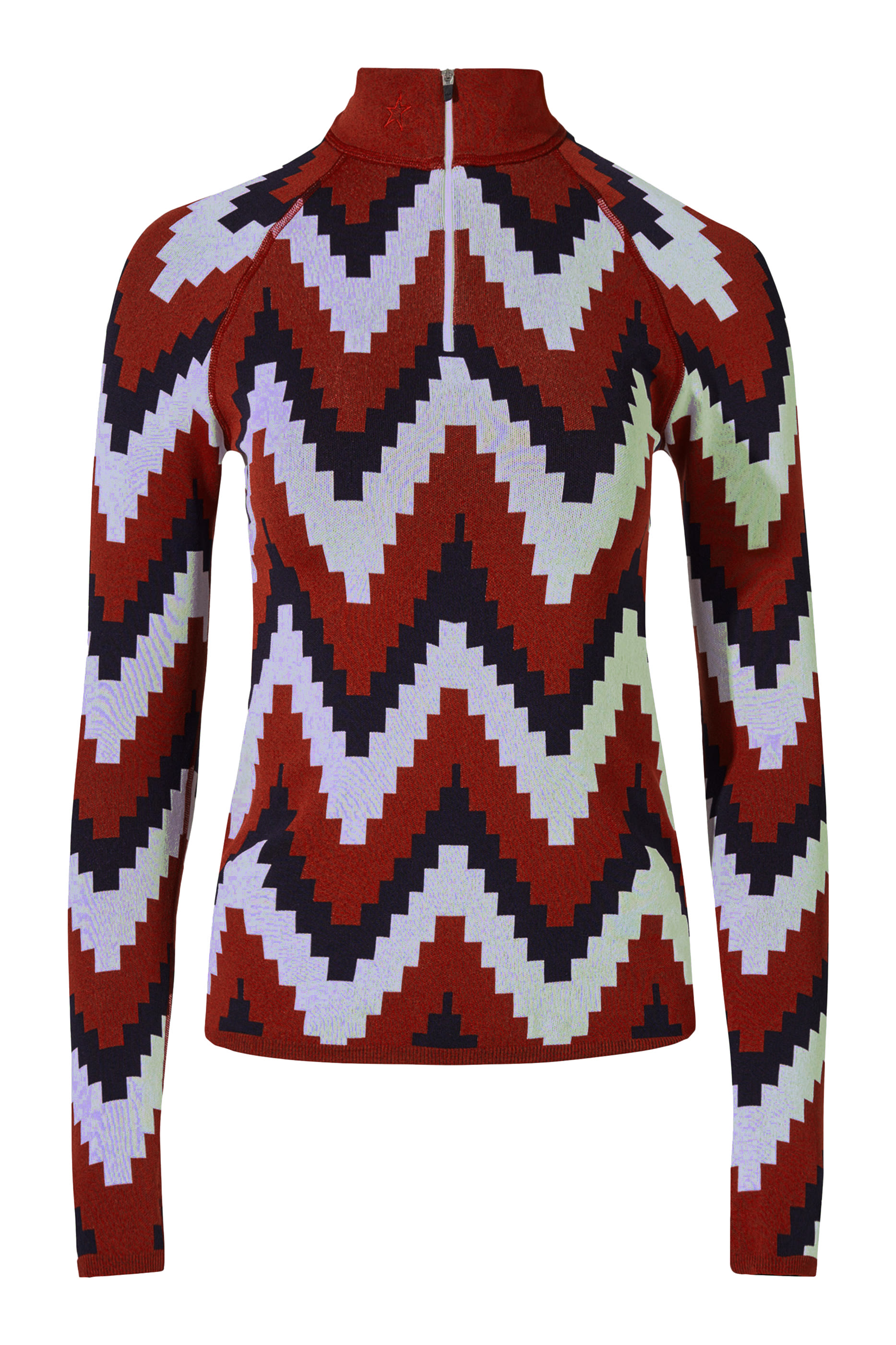 بلوزة أساسية بربع سحاب ونقشة خطوط شيفرون متعرجة