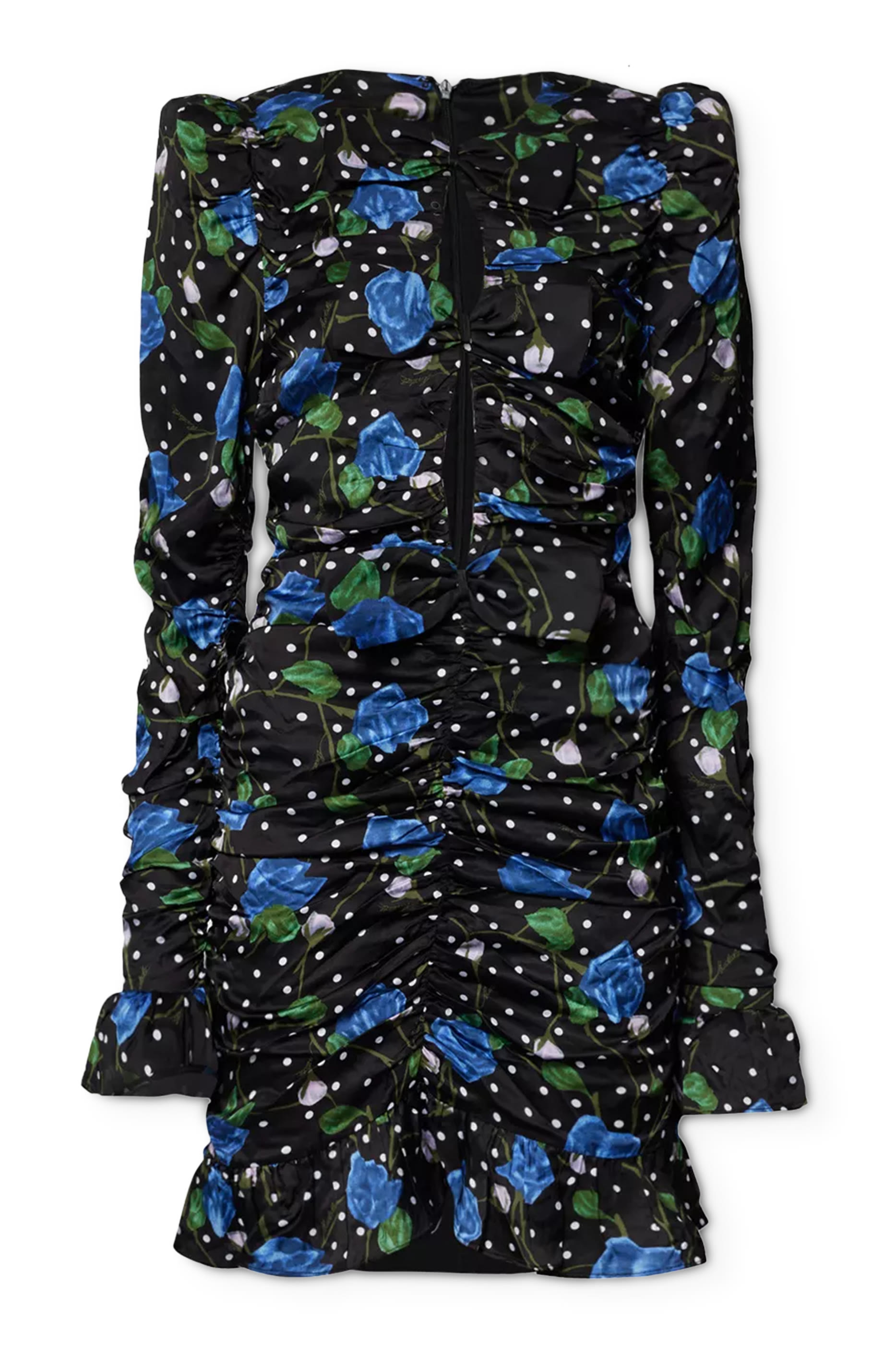 فستان ستان قصير بكشكش ونقشة