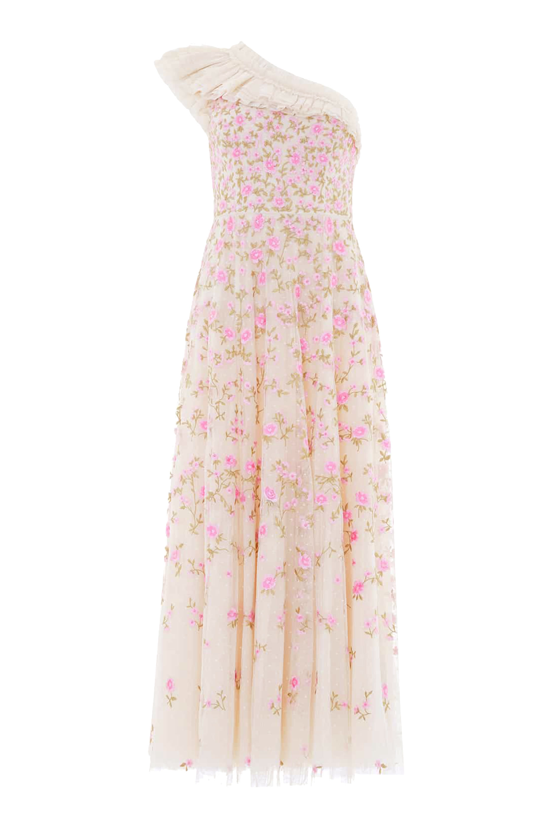 فستان سهرة ليا ديتسي بطول الكاحل وكتف مكشوف