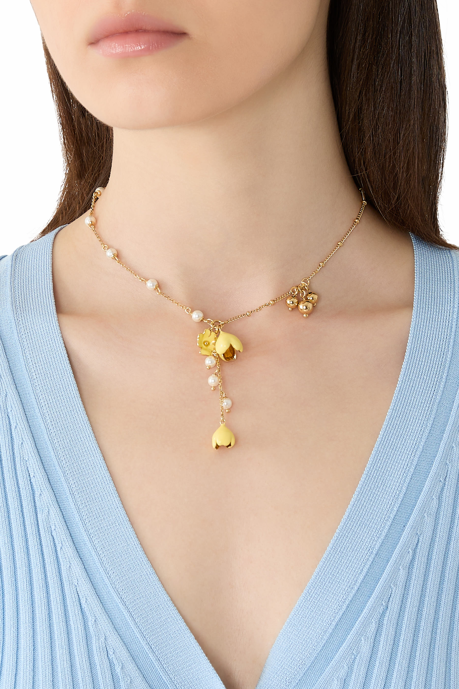 قلادة بدلاية بتصميم زهرة على شكل حرف Y زجاج ومينا