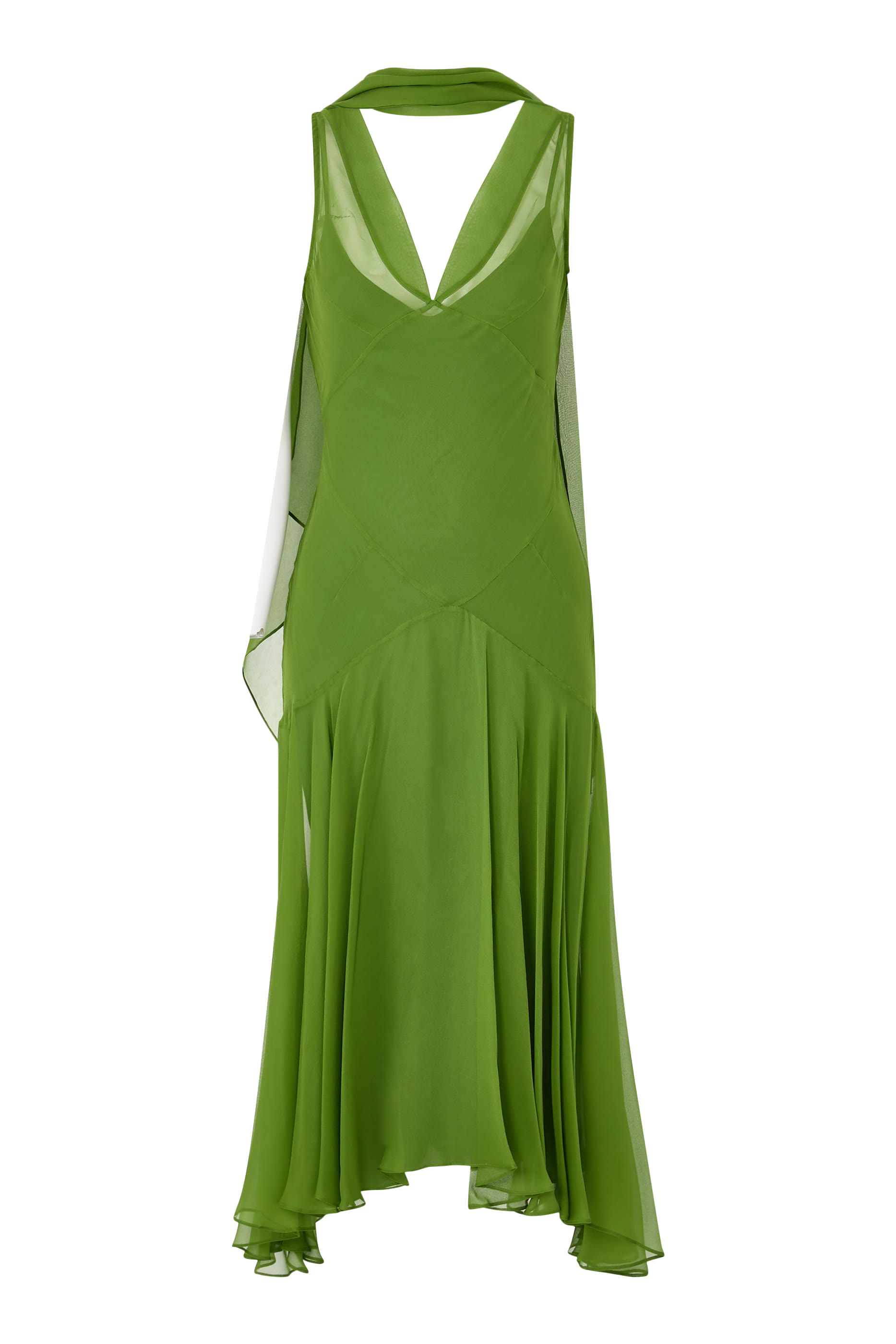 فستان بفتحة وحافة غير متماثلة ووشاح