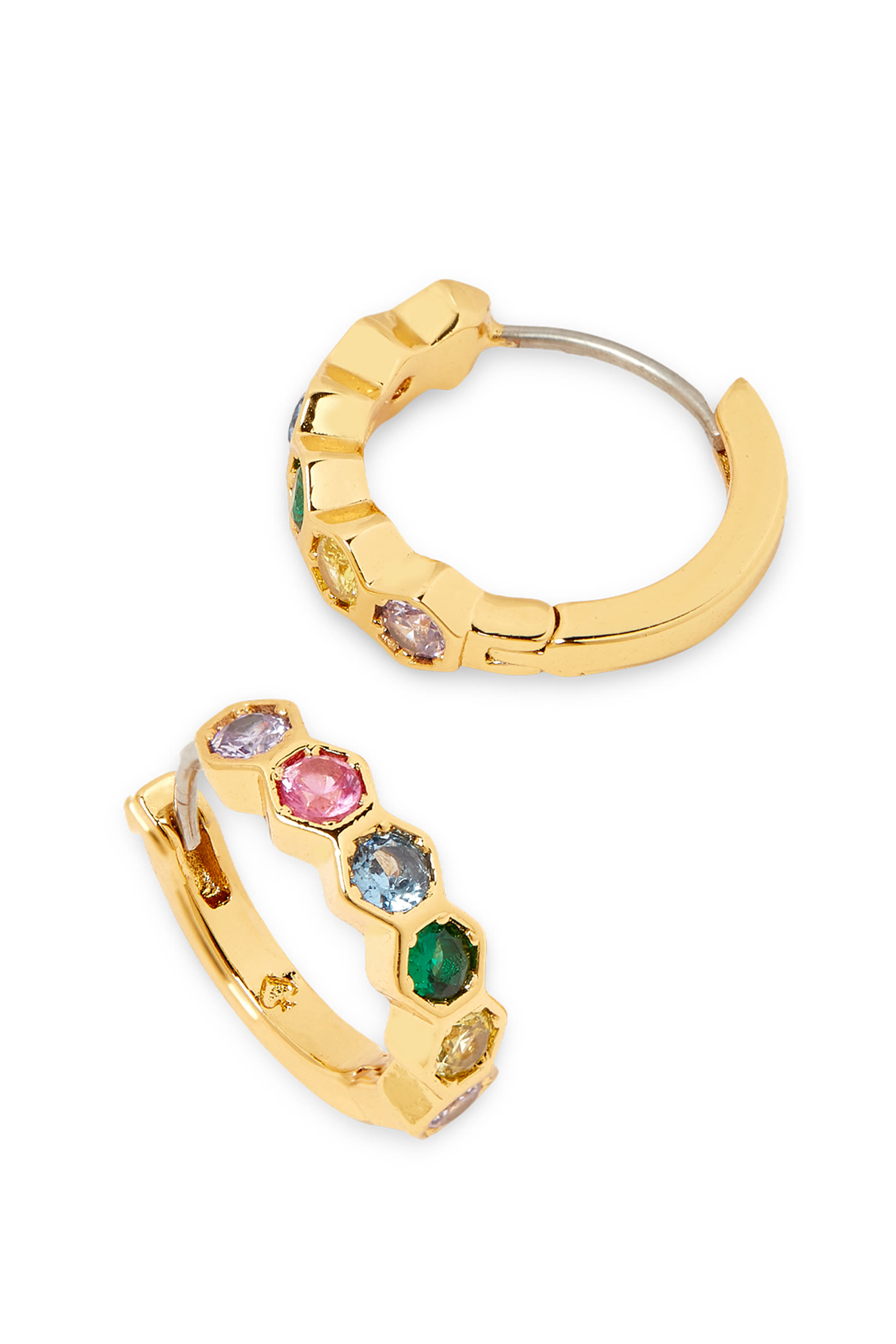 أقراط دائرية أون ذا بول بتصميم سداسي بأحجار زركونيا مكعبة ومشبك فولاذ المستخدم في المعدات الطبية معدن مطلي