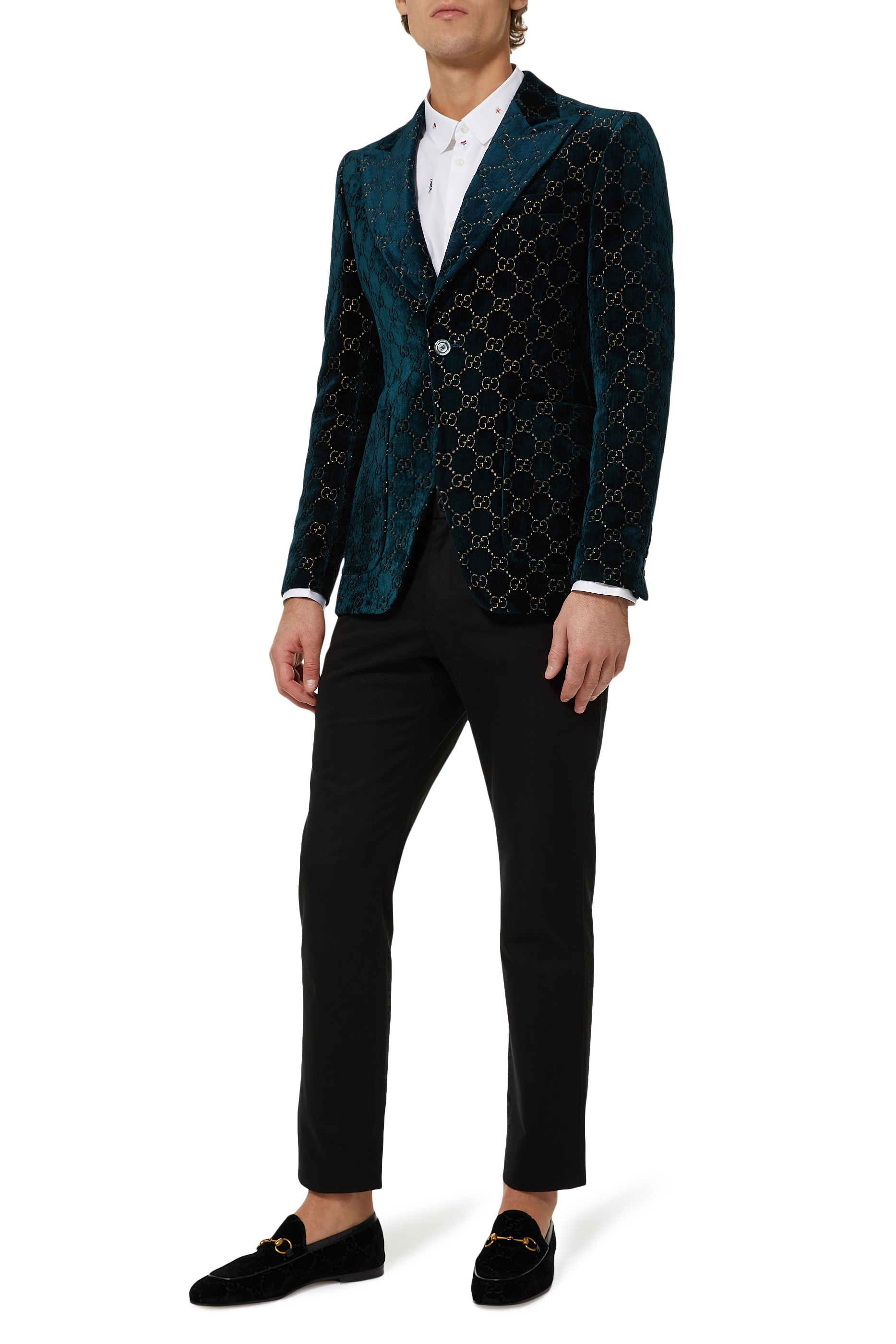 جاكيت مخمل بنقشة شعار حرفي GG