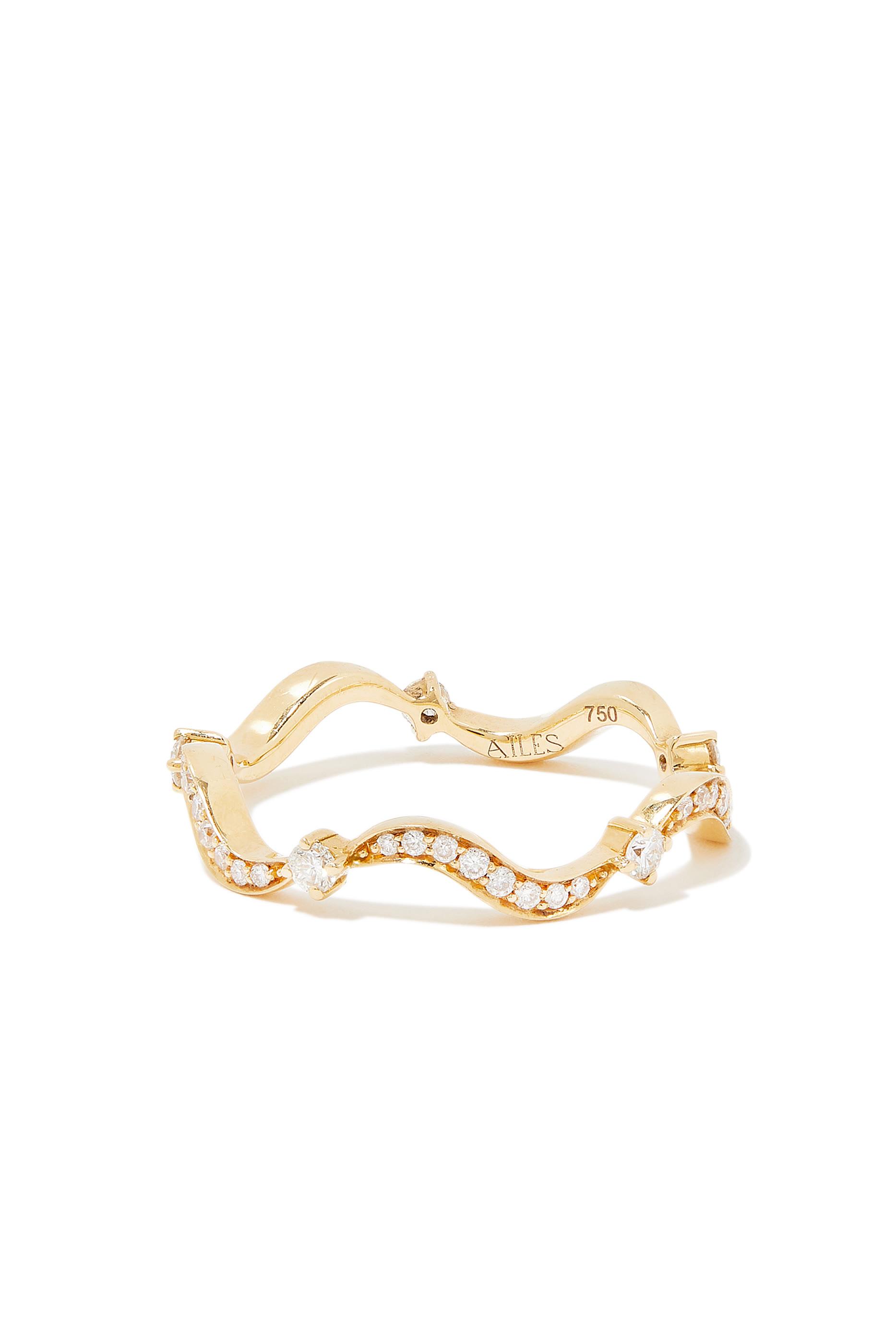 خاتم بتصميم مموج مرصع بالماس ذهب أصفر عيار