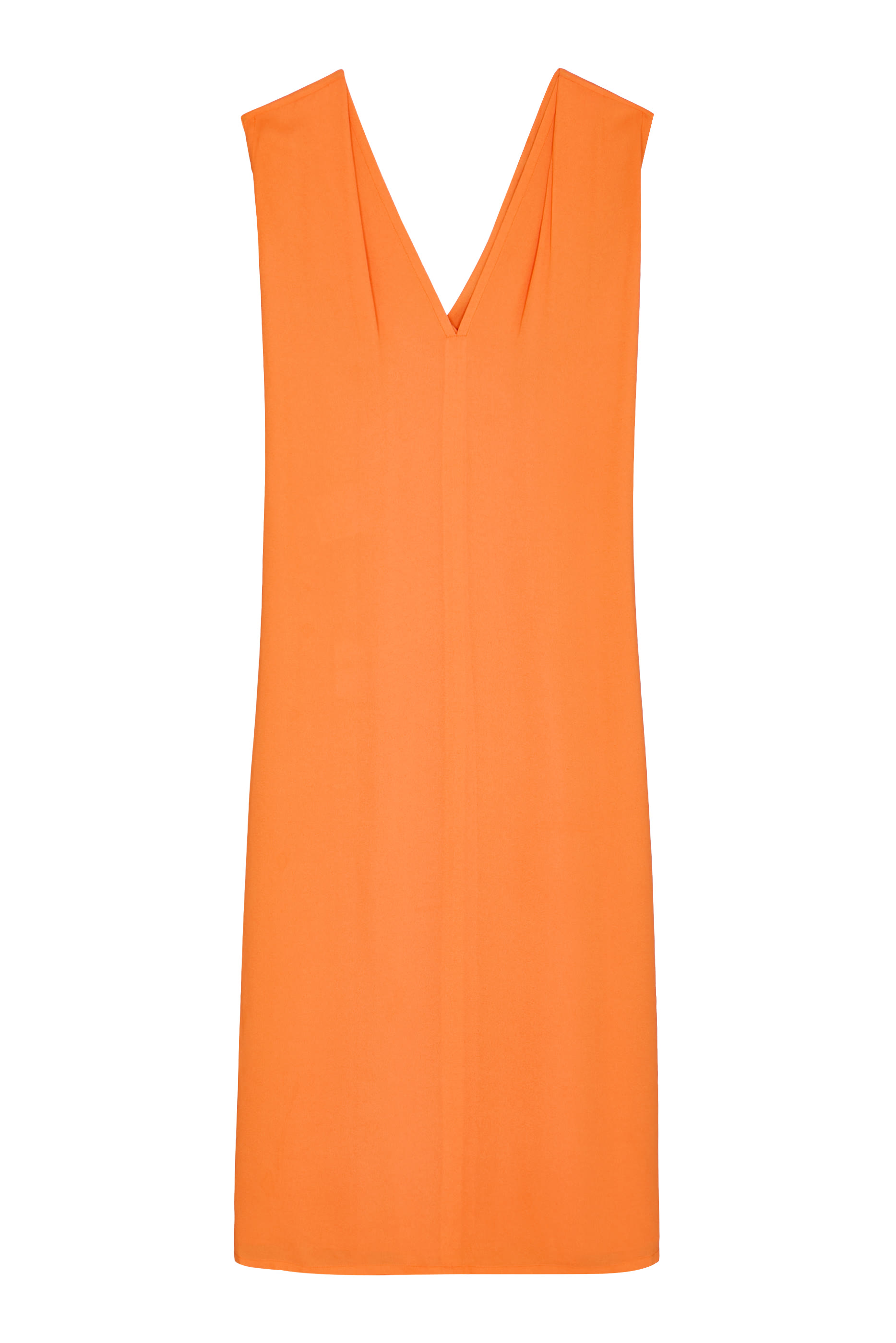 فستان بياقة V متوسط الطول بلا أكمام