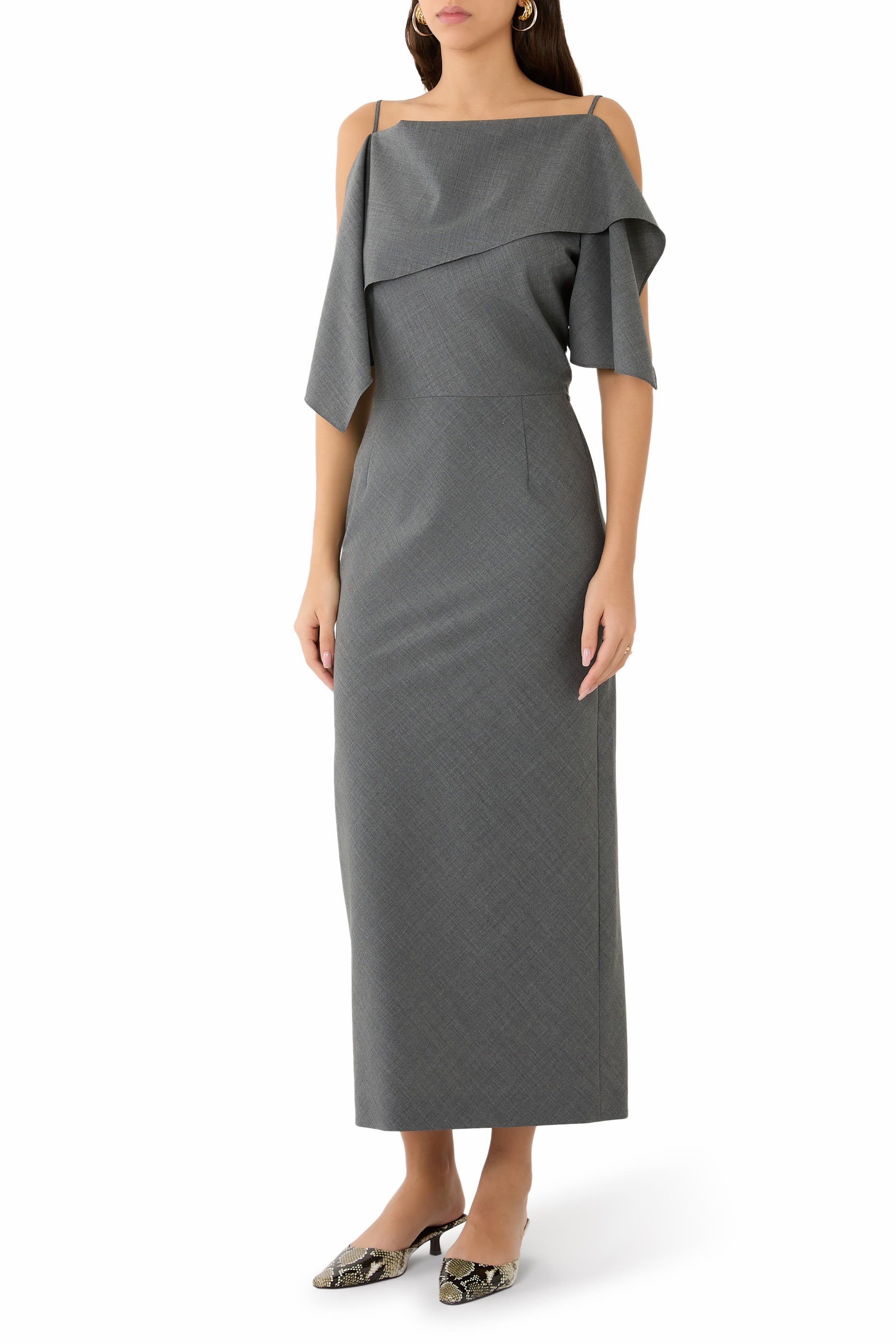 فستان بجزء مطوي صوف