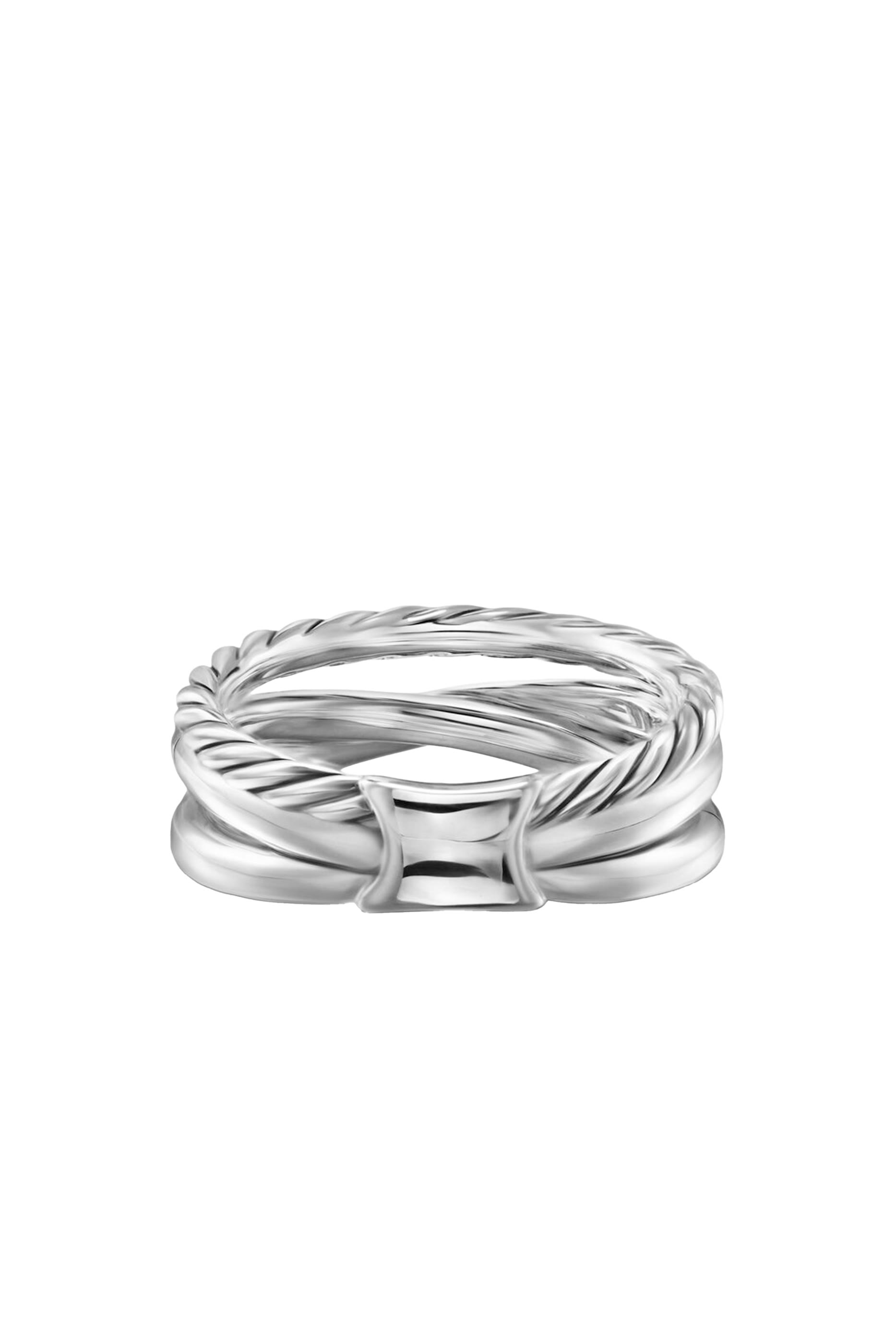 خاتم بثلاث حلقات بتصميم متقاطع مرصع بالماس، ذهب أصفر عيار 18 وفضة إسترلينية 