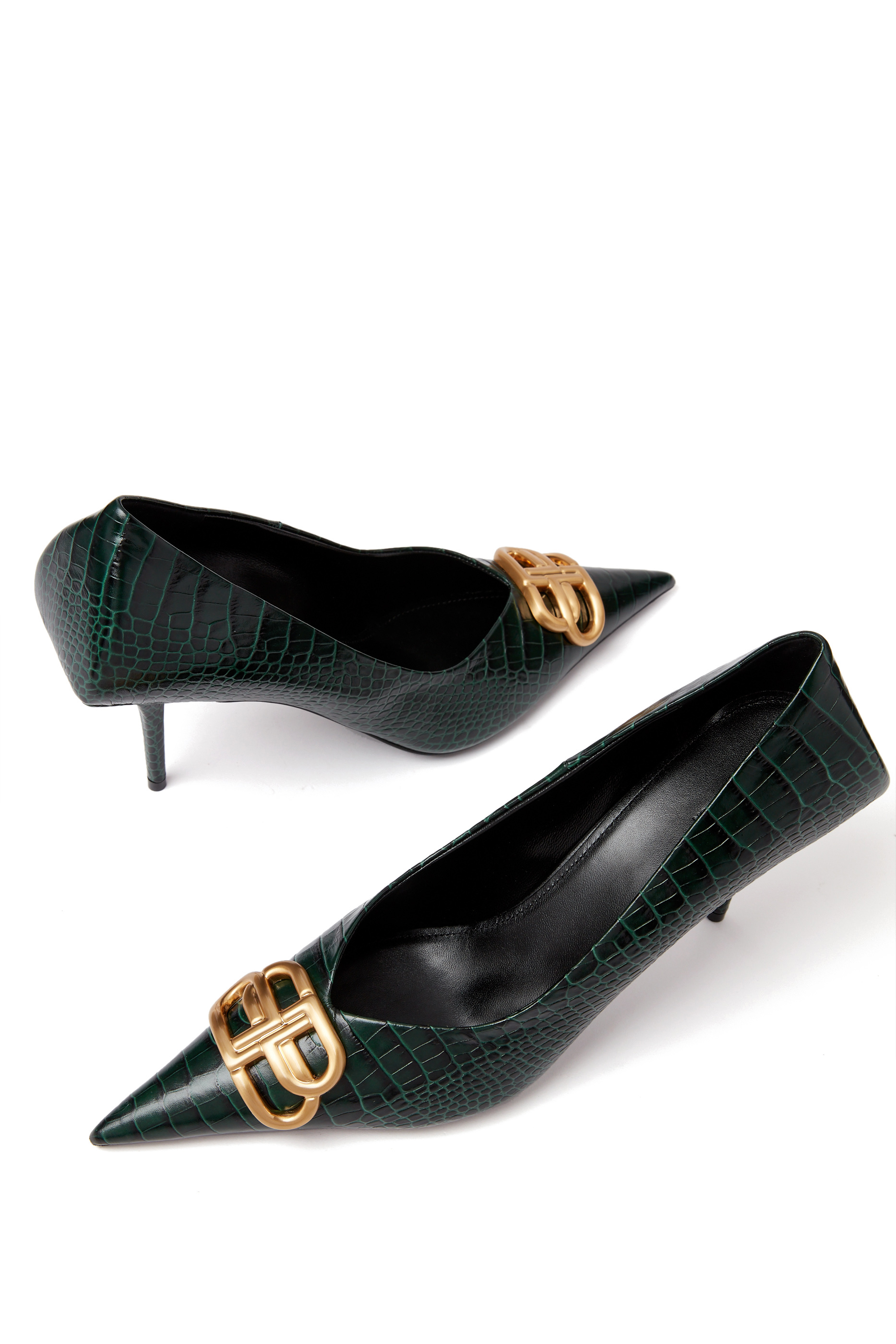 حذاء كلاسيك بمقدمة مدببة وشعار BB وكعب مربع 80 جلد