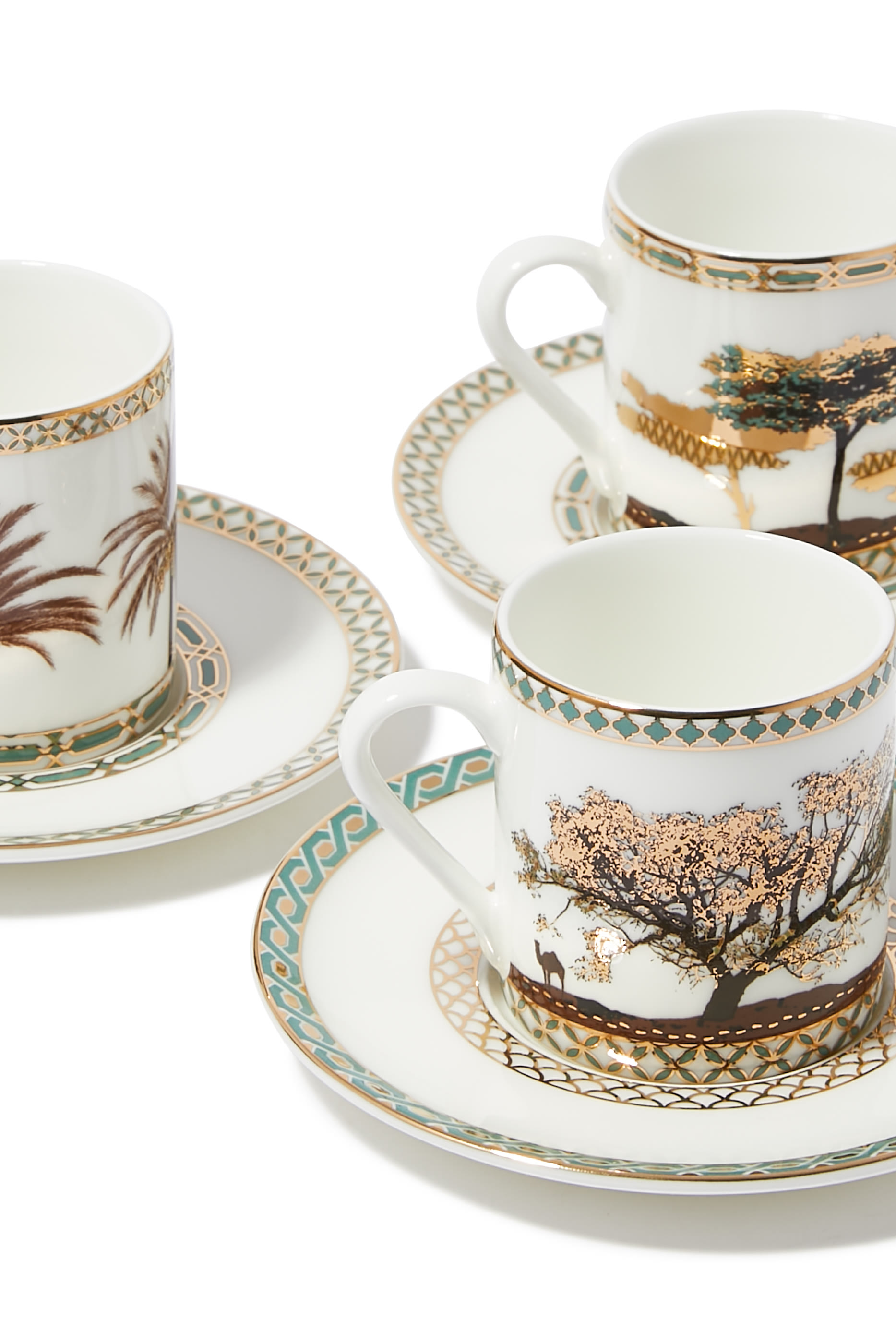 مجموعة أطباق وفناجين إسبريسو بنقشة أشجار متنوعة، 6 قطع