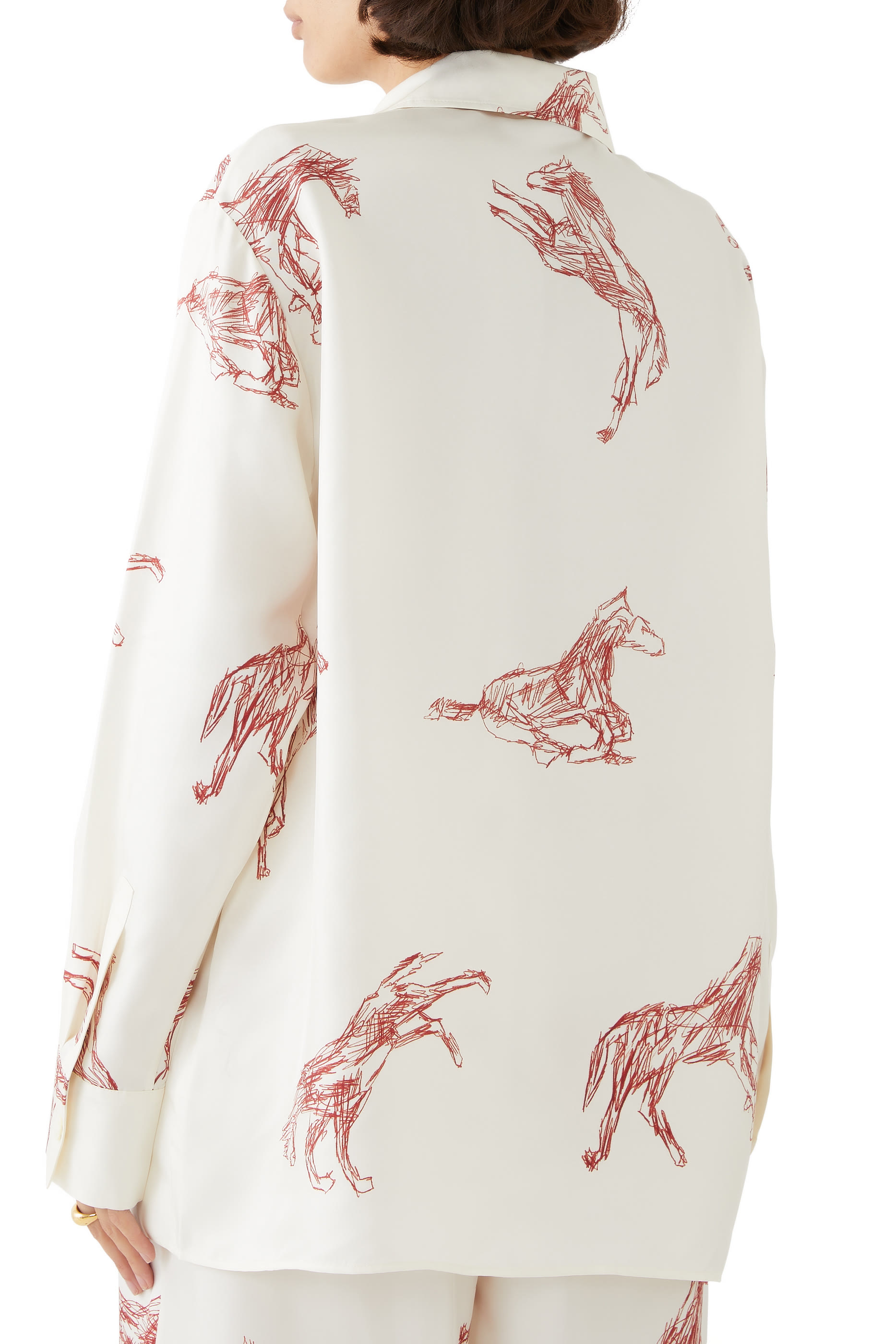 قميص بالبوينت حرير بطبعات حصان