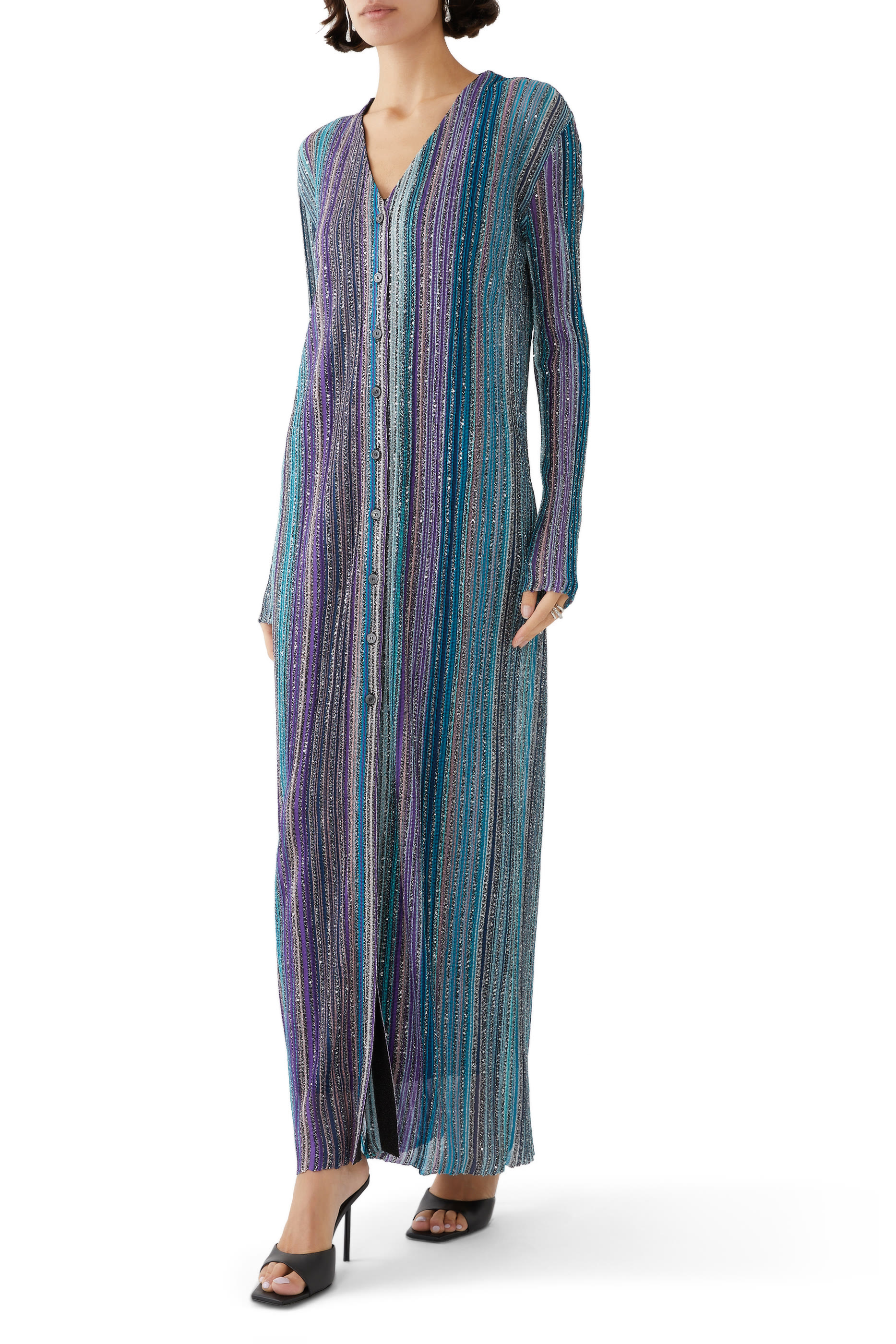 كارديجان طويل نسيج مضلع مطرز بالترتر