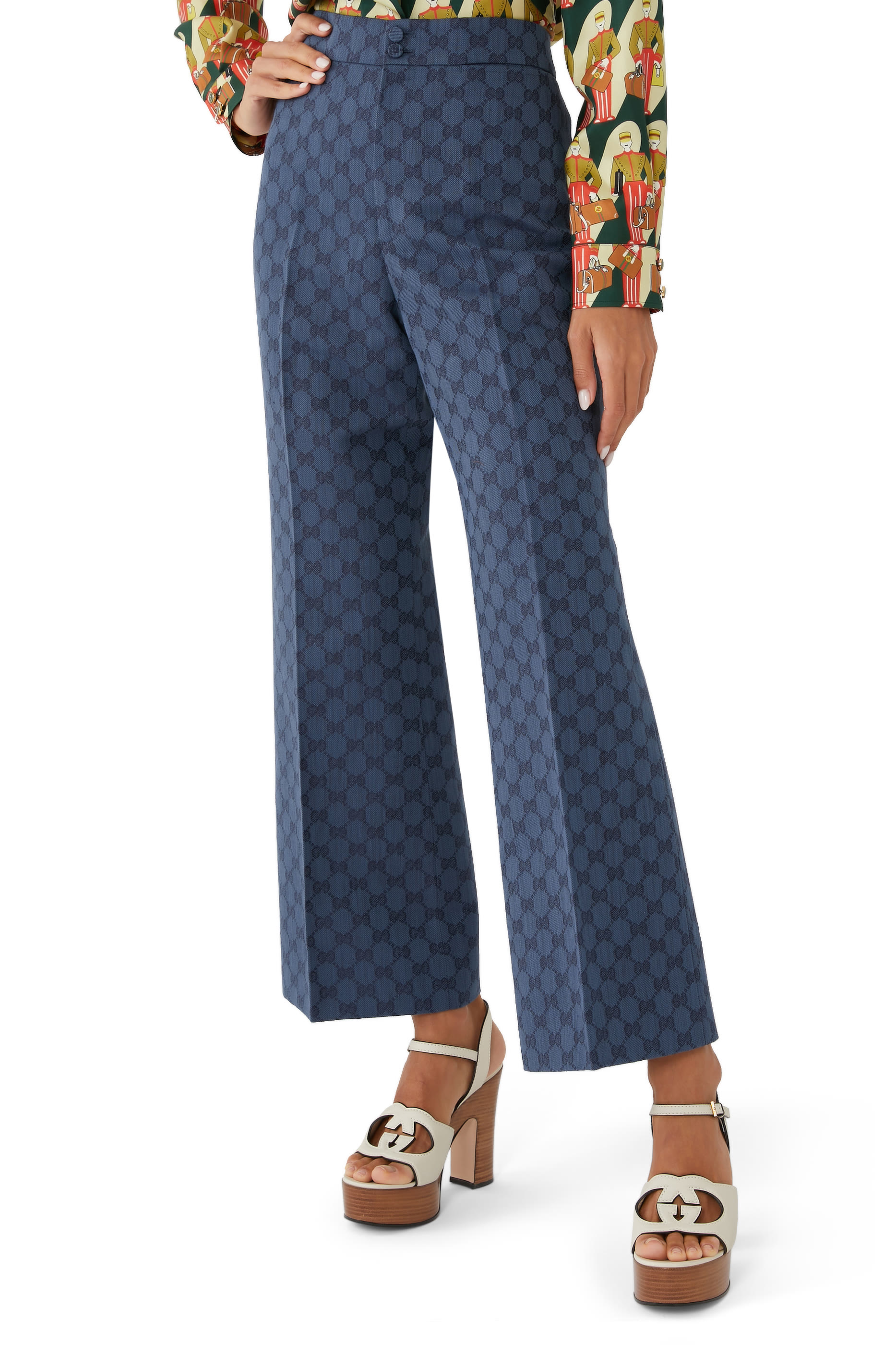 بنطال بنقشة حرفي شعار الماركة كتان