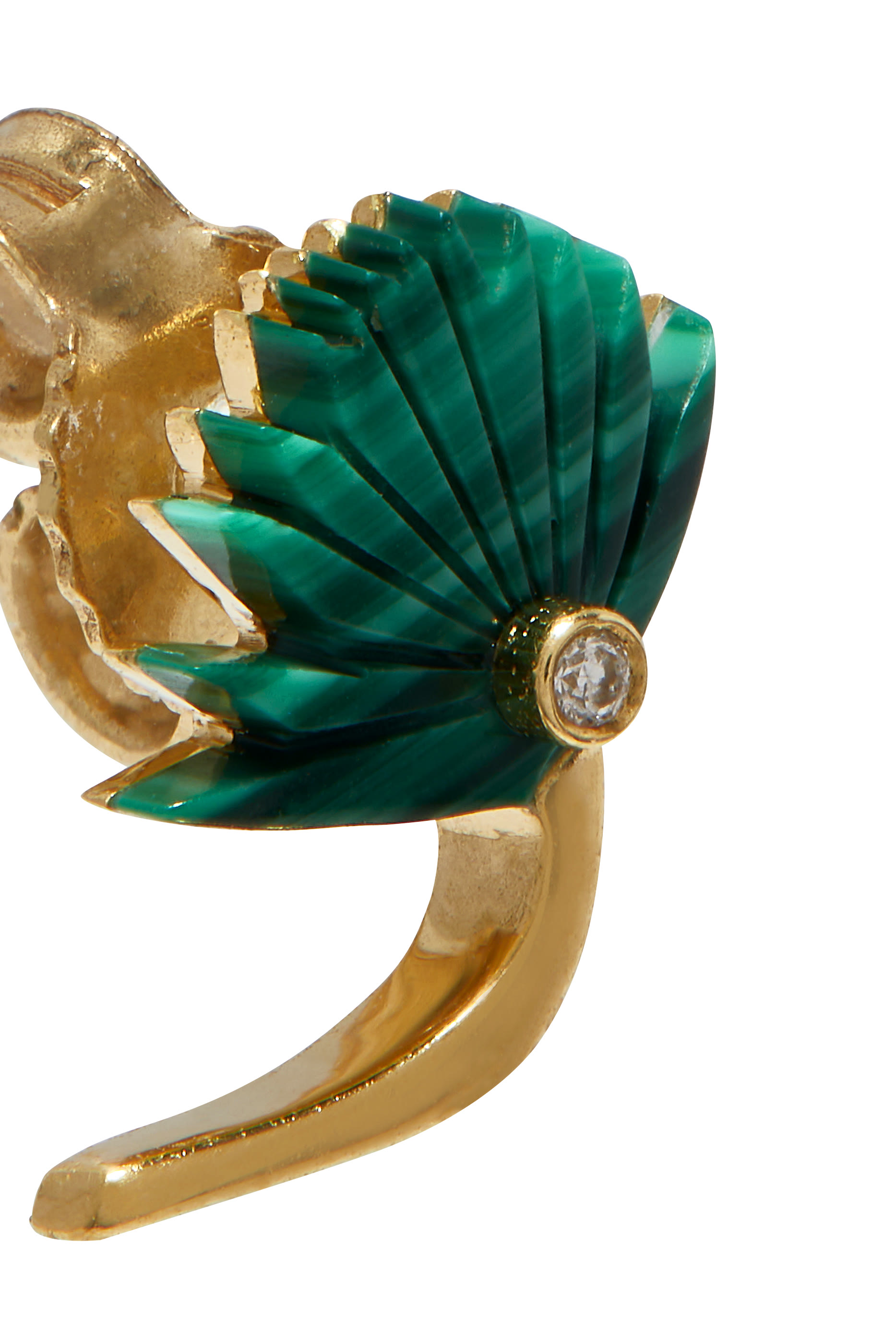 أقراط بتصميم زهرة مرصعة بالماس والملاكيت مقاس 1 ذهب أصفر عيار 18