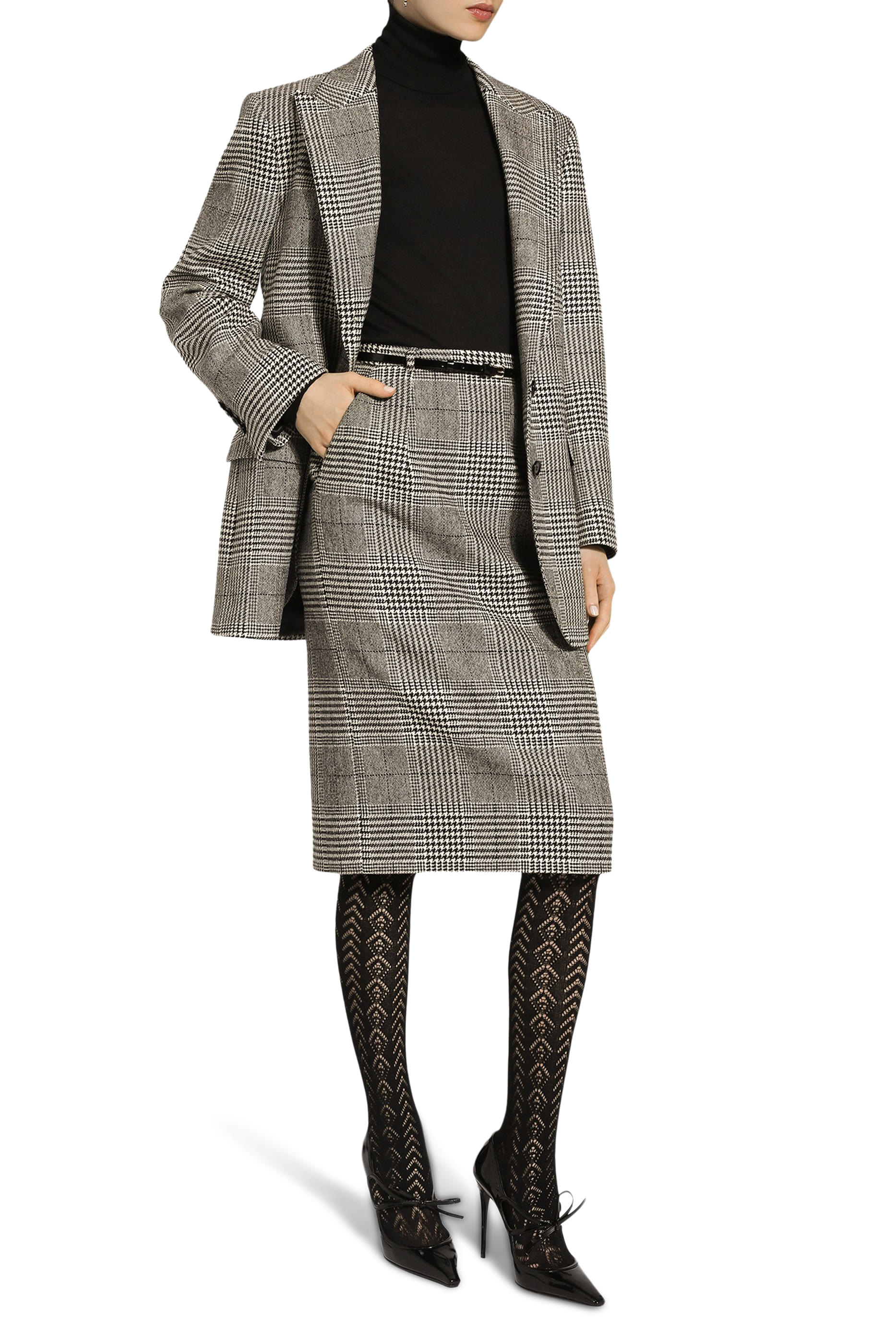 جاكيت بنقشة مربعات جلين وصف أزرار للإغلاق