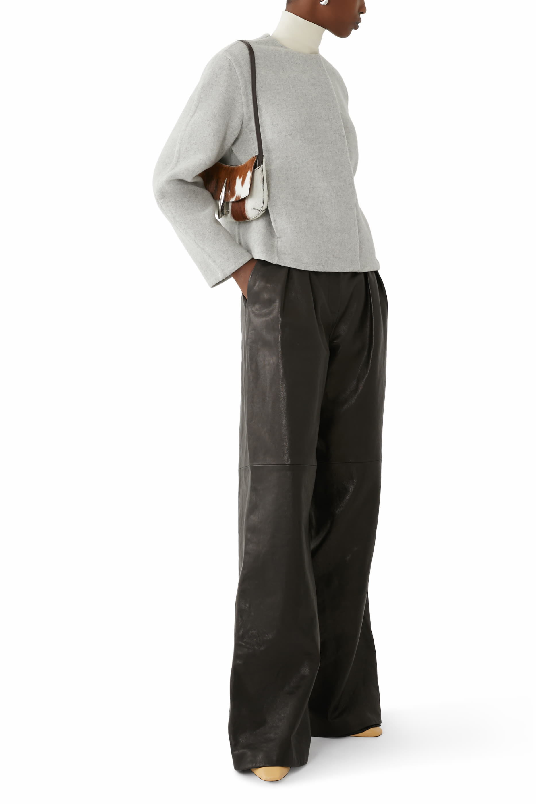 جاكيت بلا ياقة مزيج صوف ايطالي