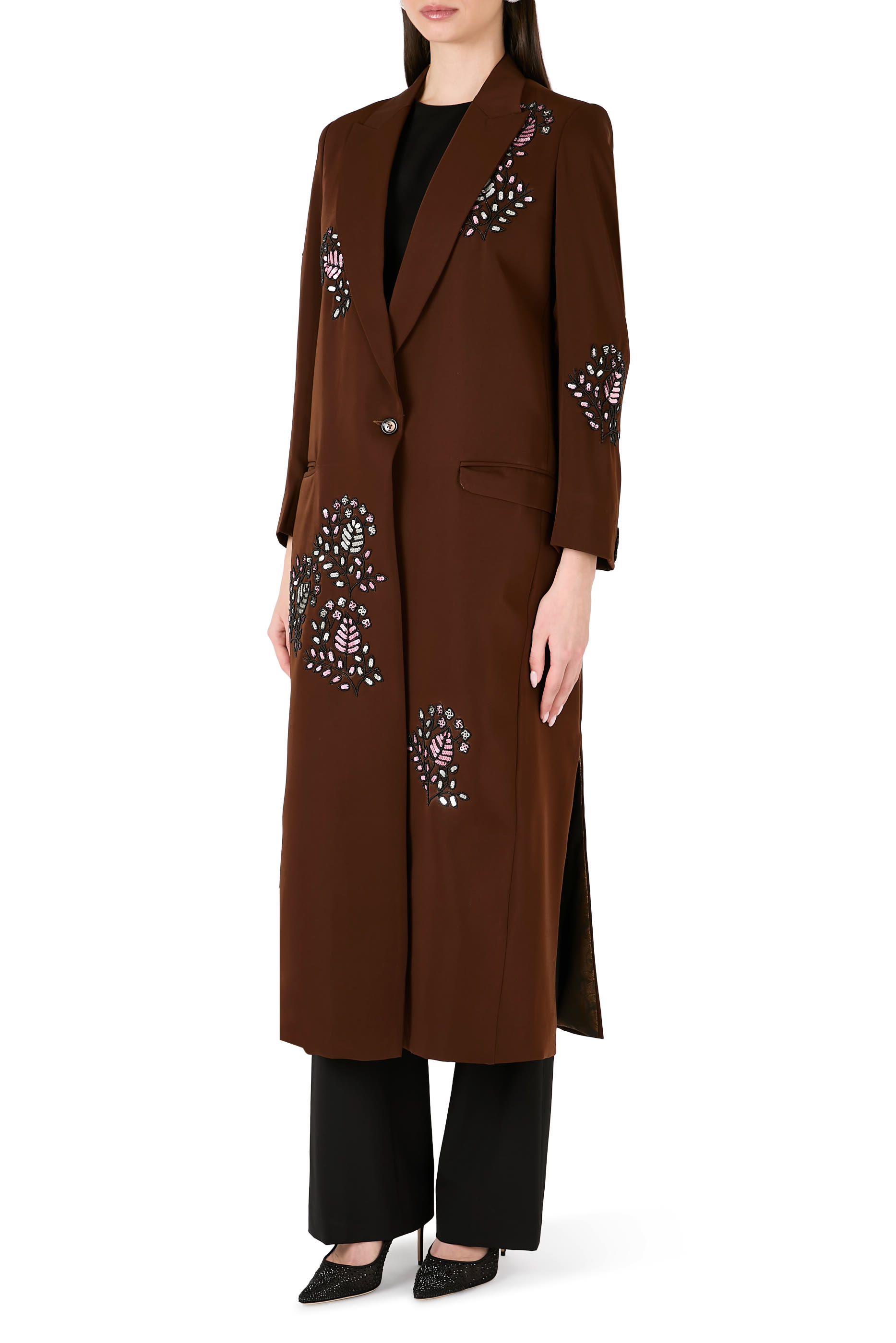 معطف بنقشة أوراق موكا