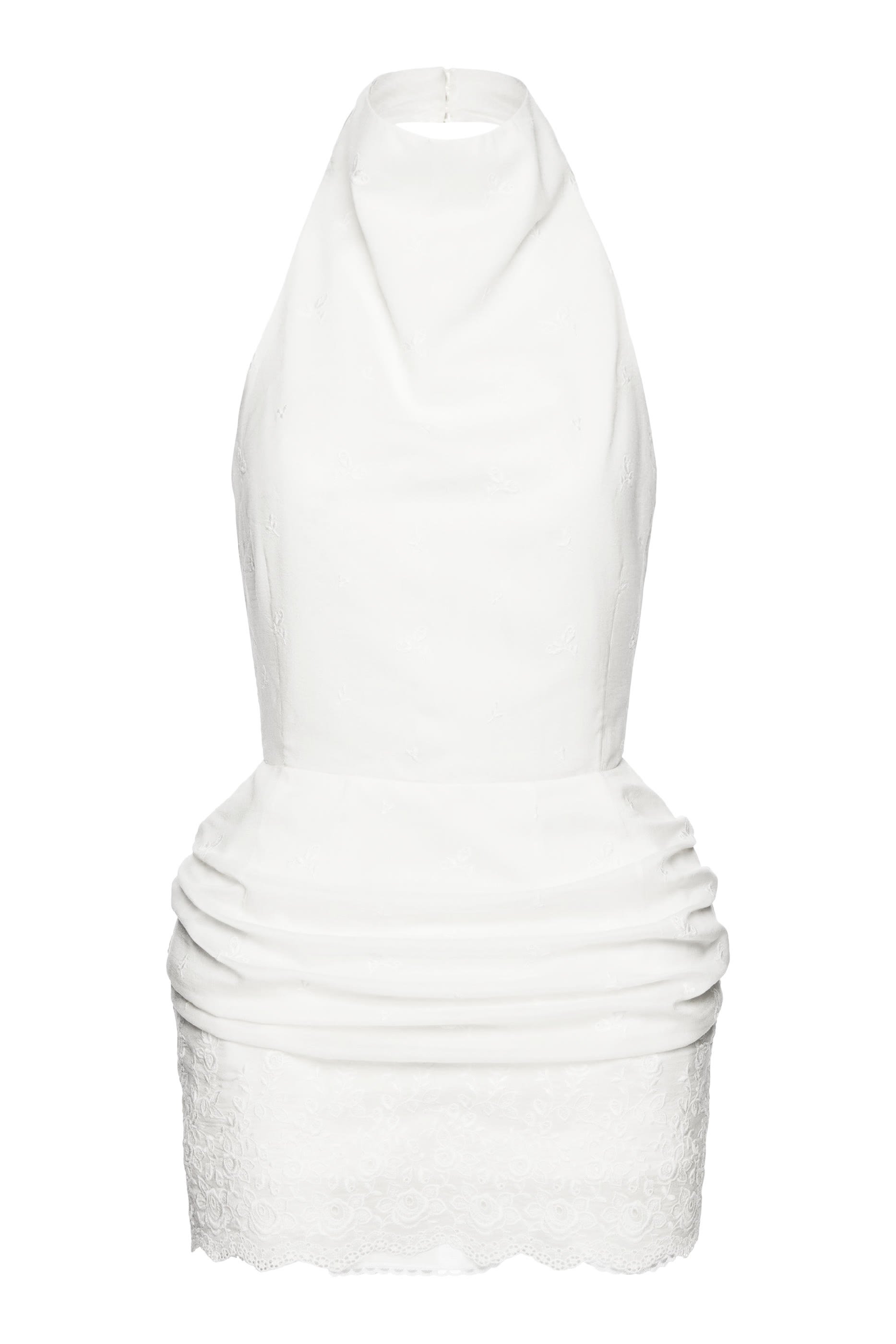 فستان قصير برباط ول العنق وتنورة درابيه مطرزة