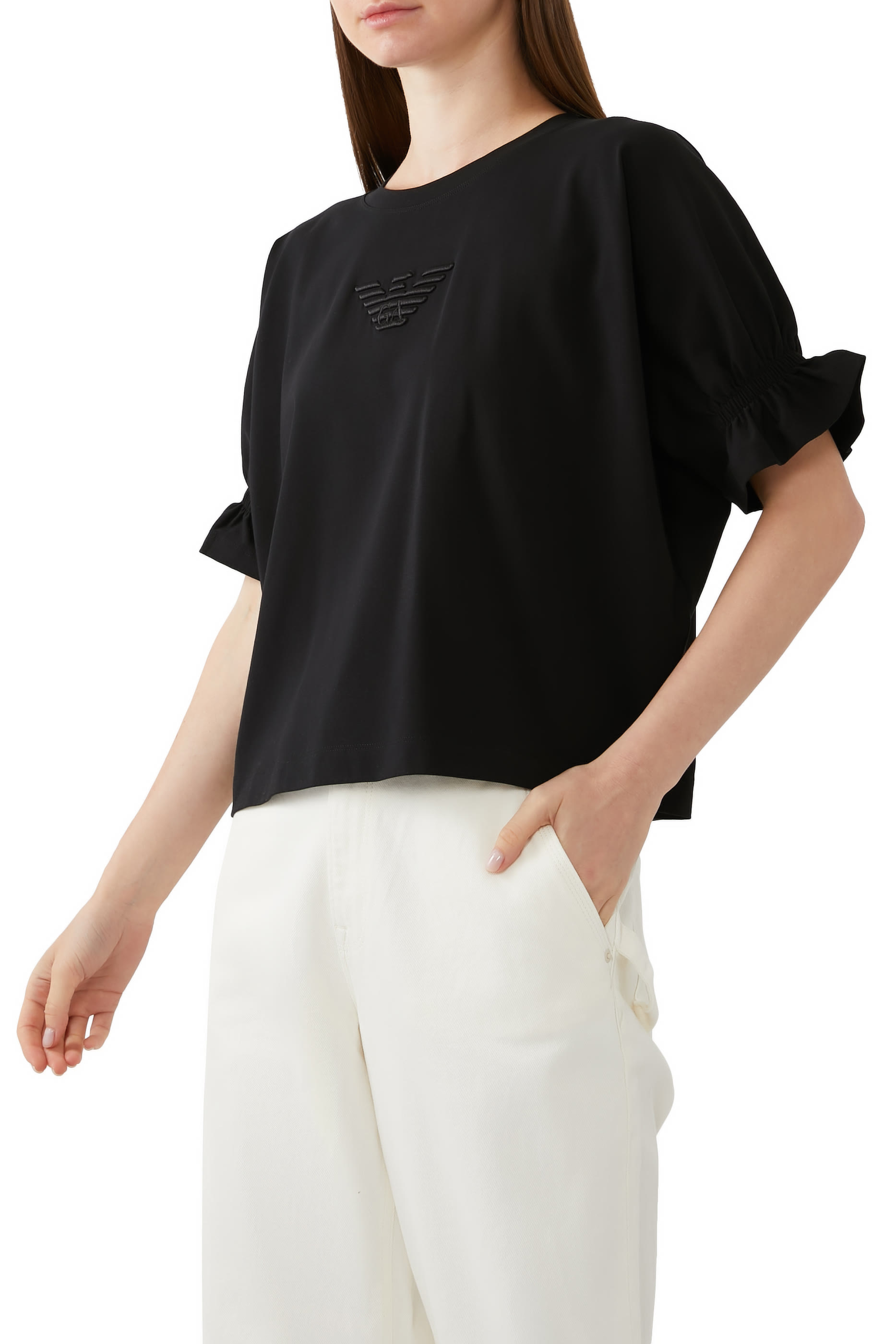 تيشيرت ايه اس في بشعار الماركة المطرز جيرسيه عضوي مطاطي