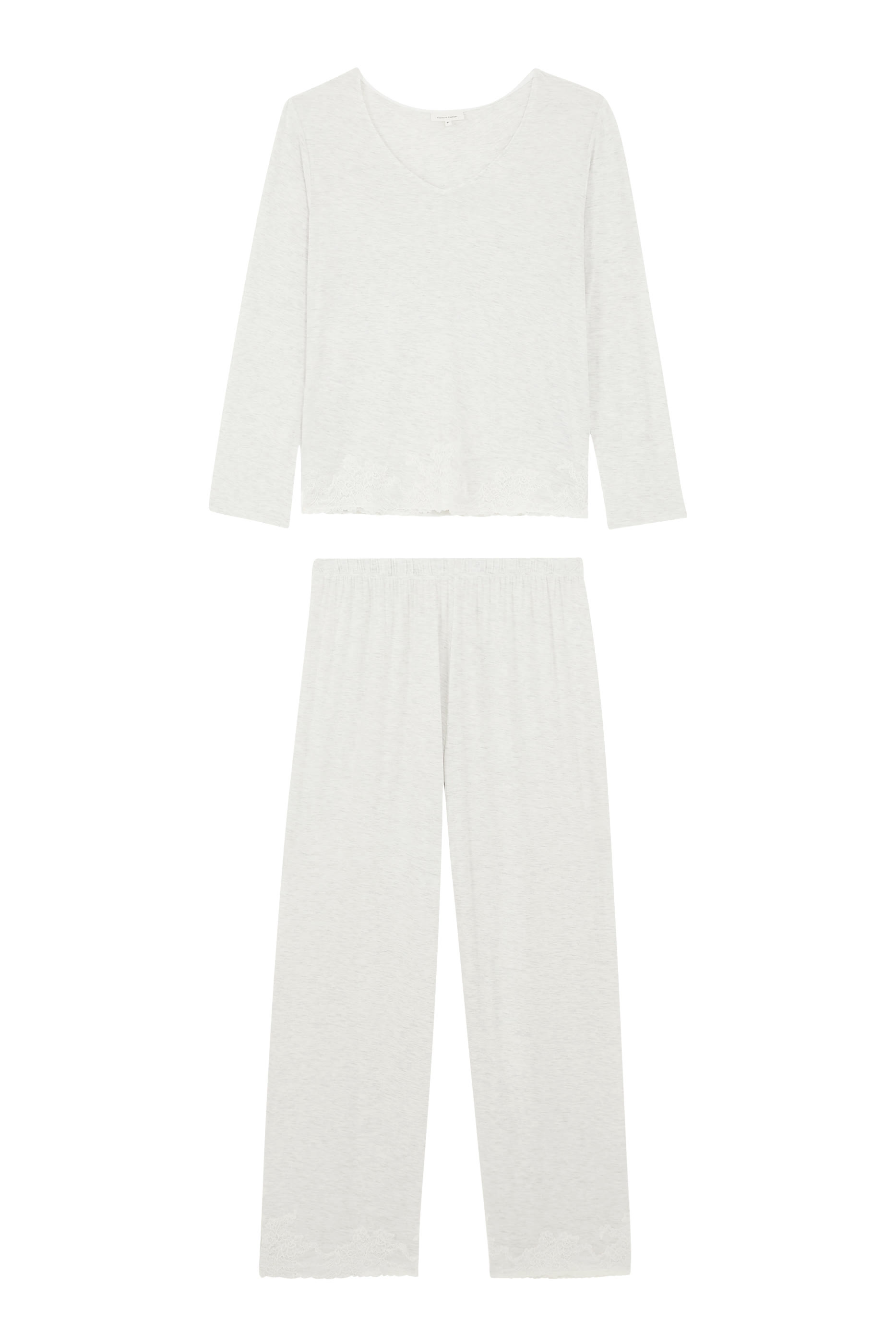 طقم بيجامة جيرسيه بأكمام طويلة وأجزاء دانتيل