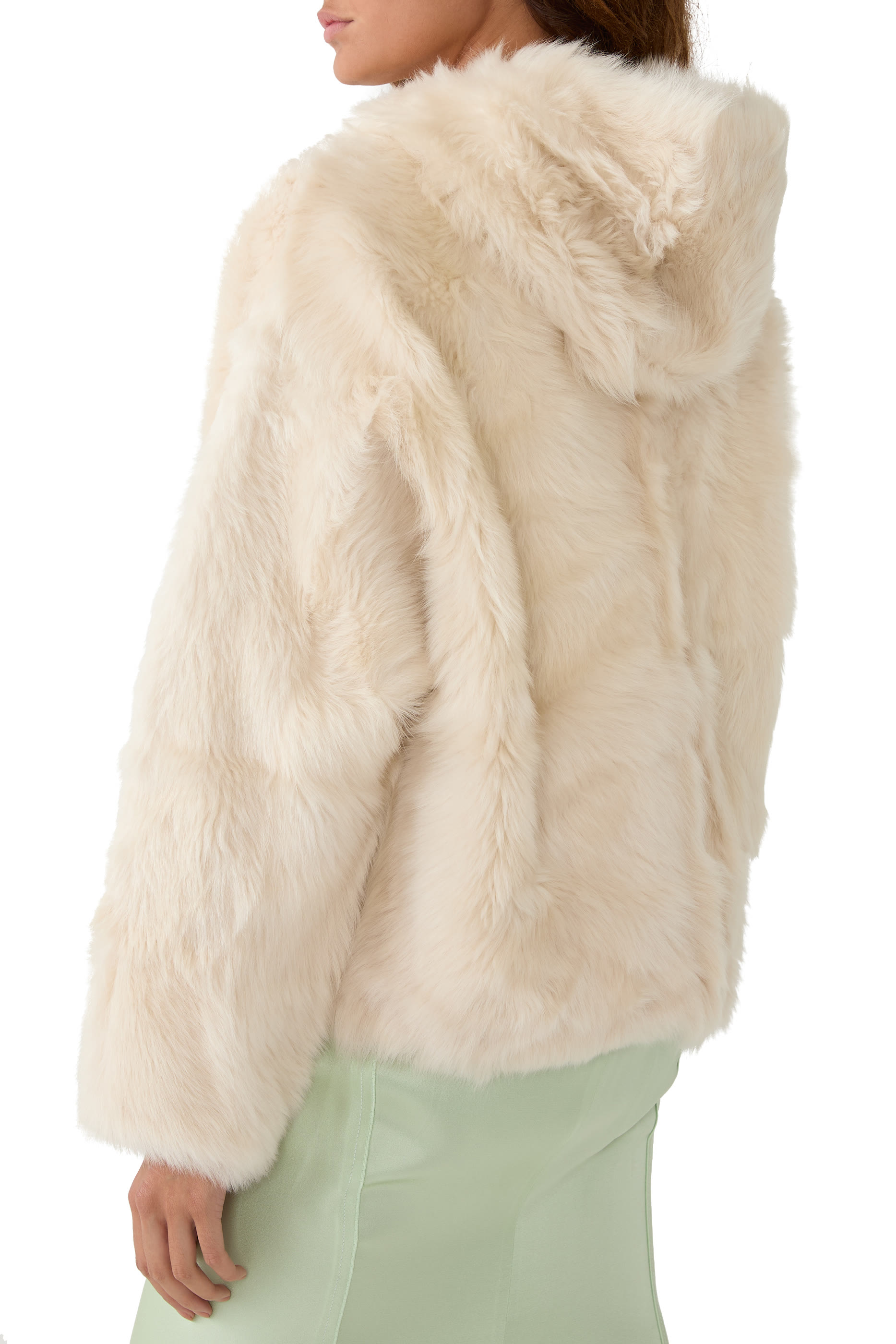 جاكيت قصير بغطاء للرأس جلد حمل توسكانا فولك