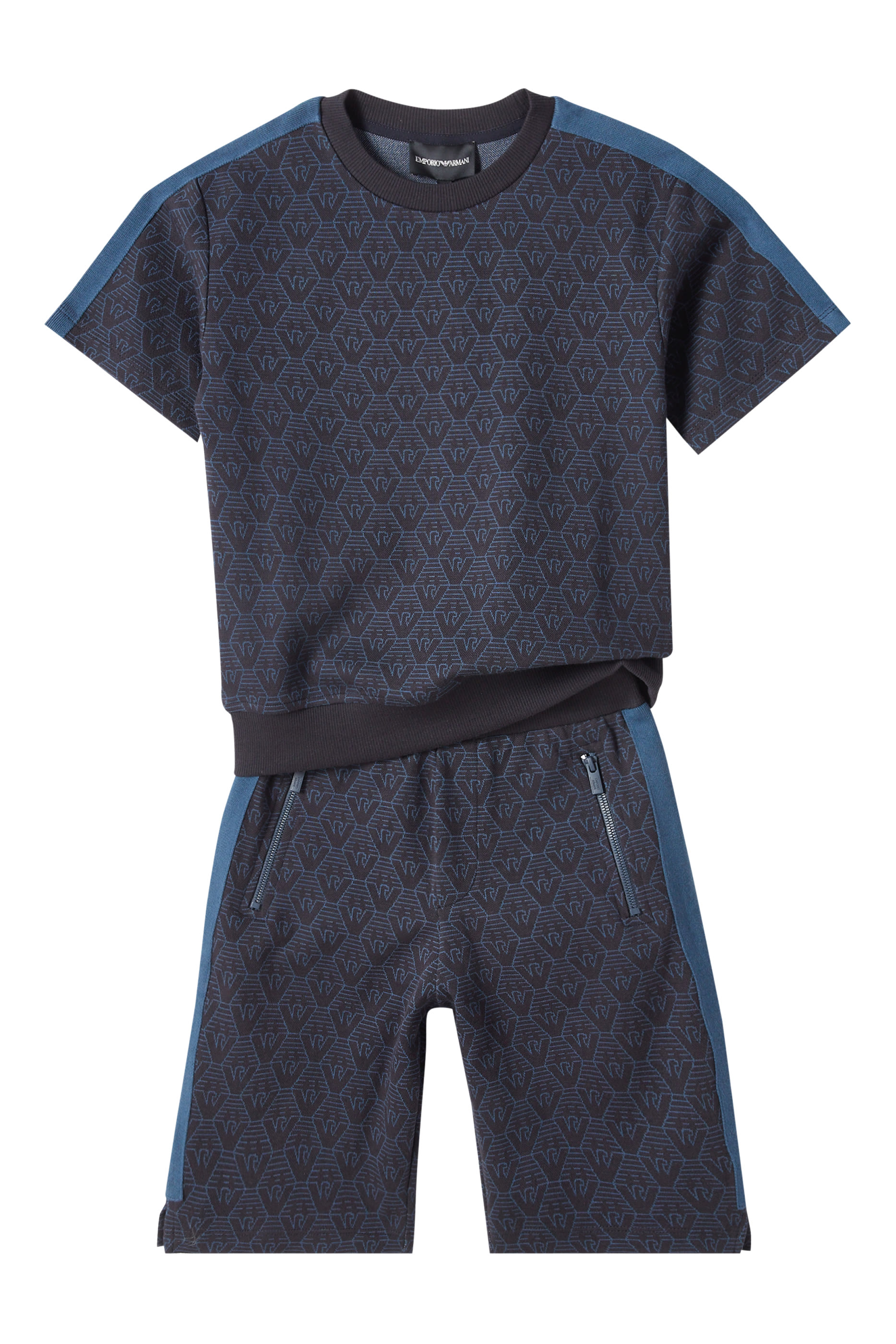 تيشيرت بنقشة شعار الماركة بالكامل جرسيه جاكار للأطفال