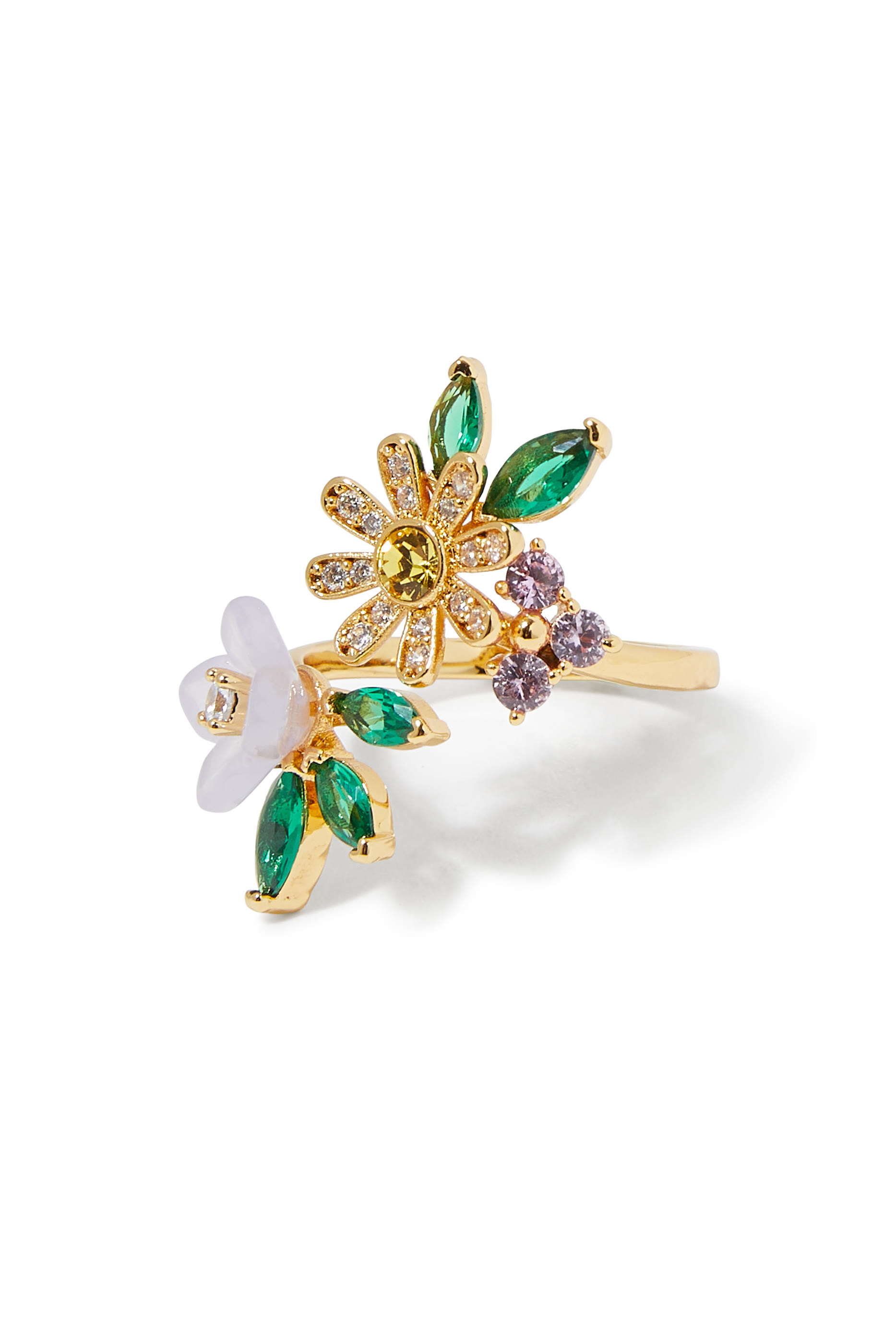 خاتم برستنج بلومز بتصميم ملفوف مرصع بأحجار زركونيا مكعبة وأحجار زجاجية رتينج ونحاس